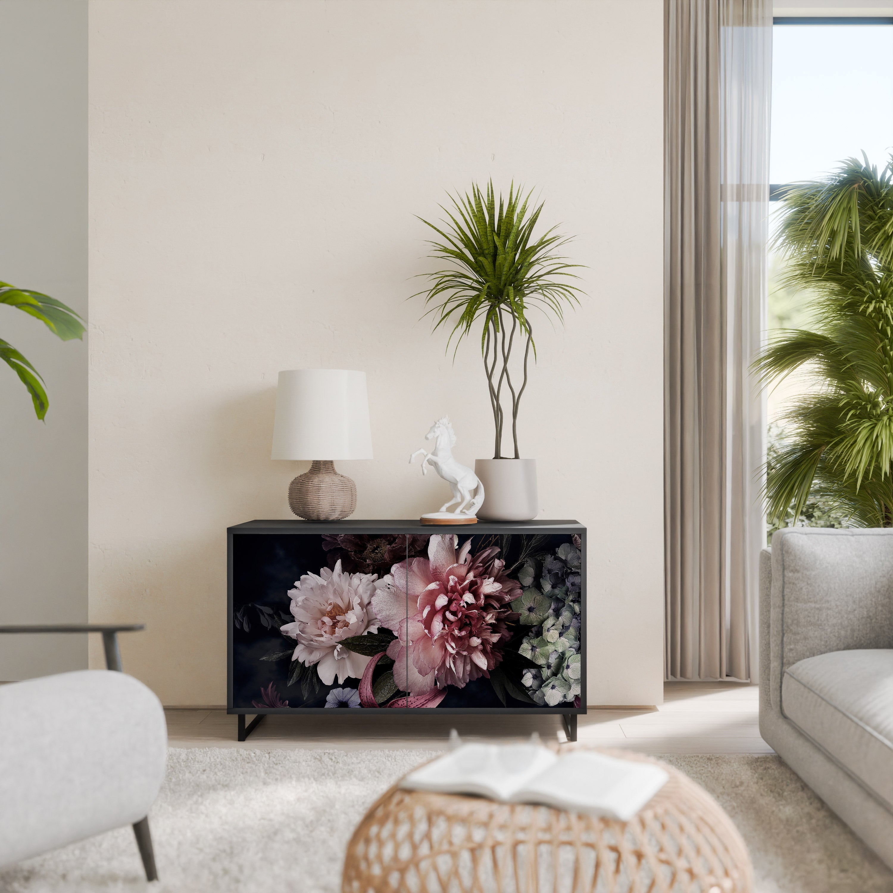 PURE BLOSSOM Sideboard mit 2 Türen in Schwarz