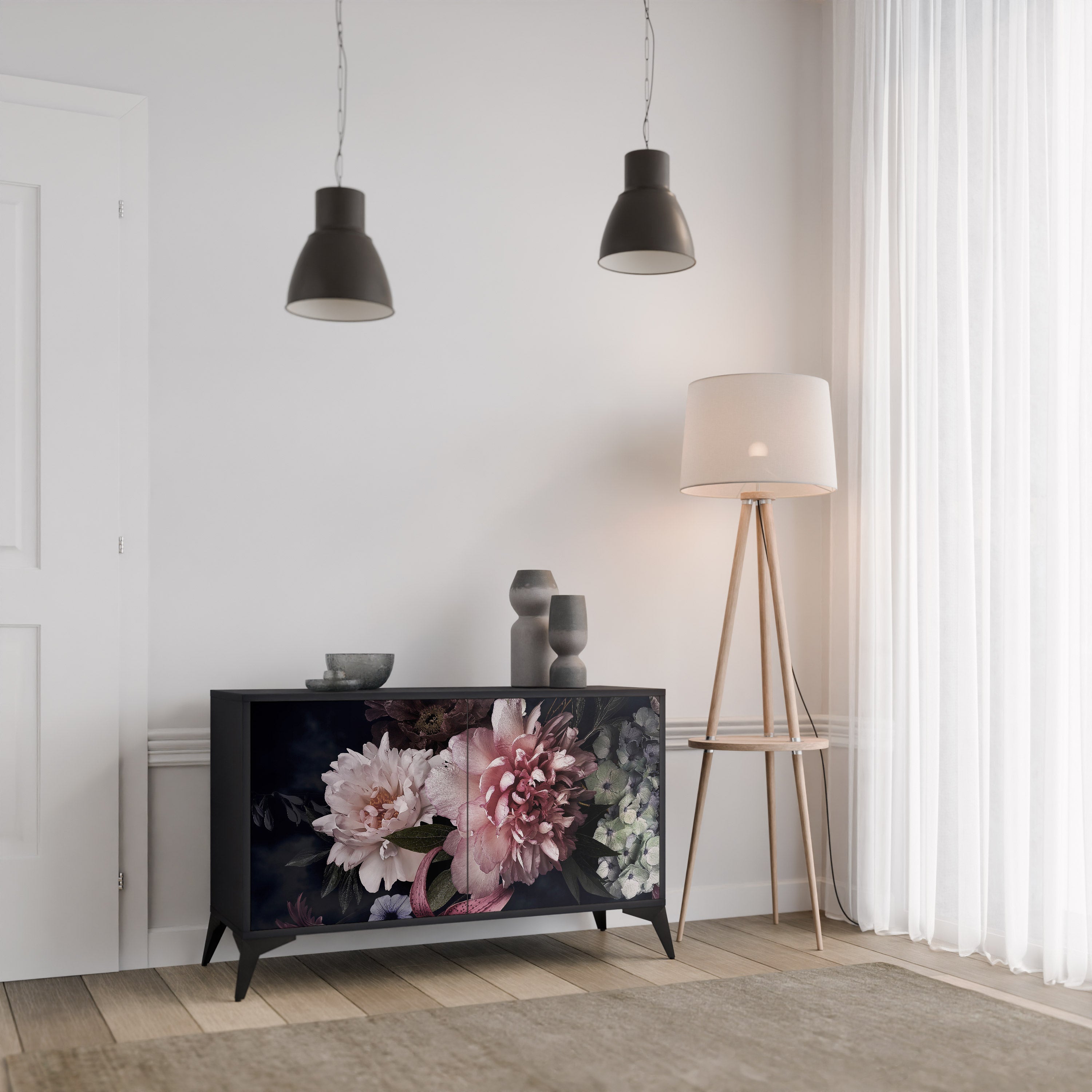 PURE BLOSSOM Sideboard mit 2 Türen in Schwarz