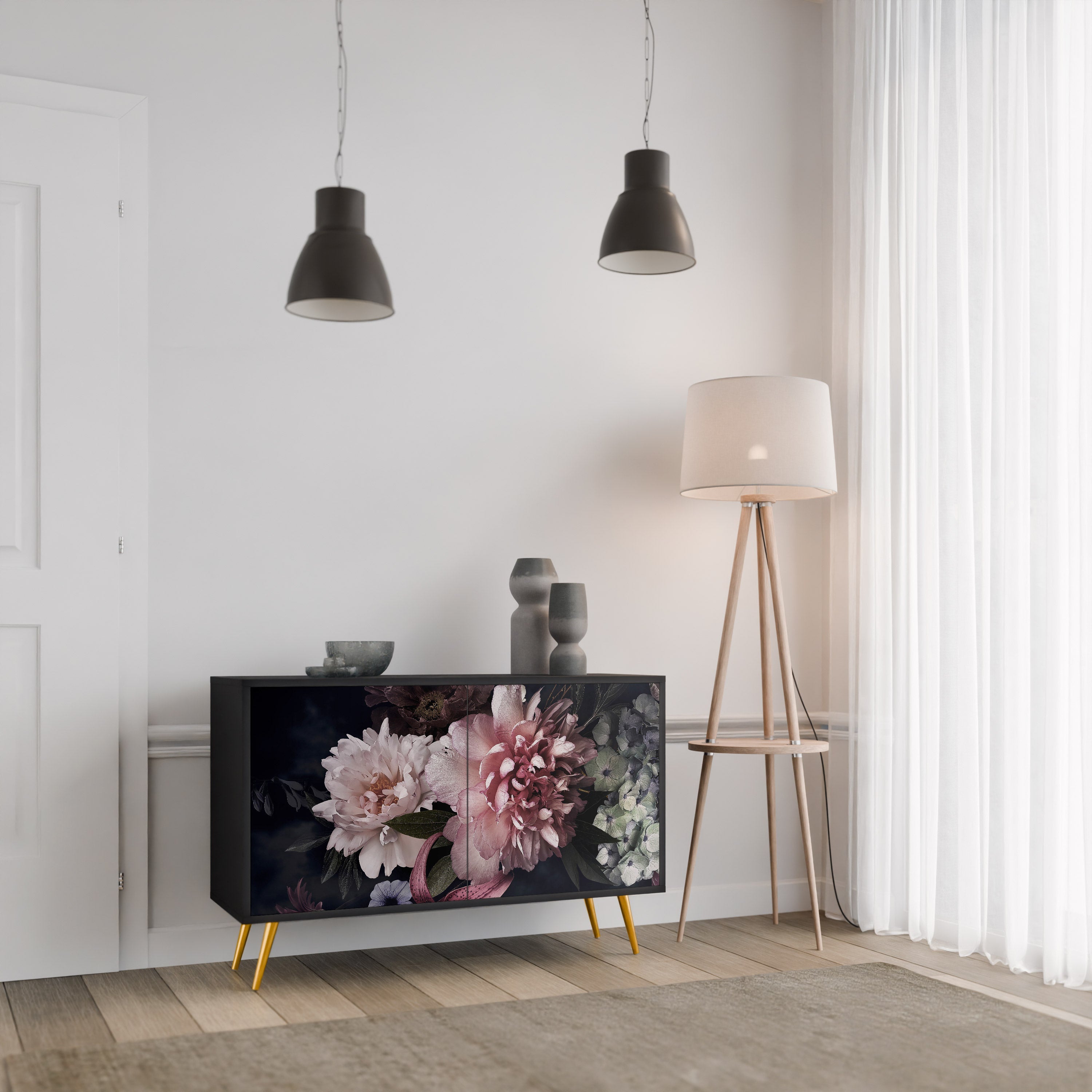 PURE BLOSSOM Sideboard mit 2 Türen in Schwarz