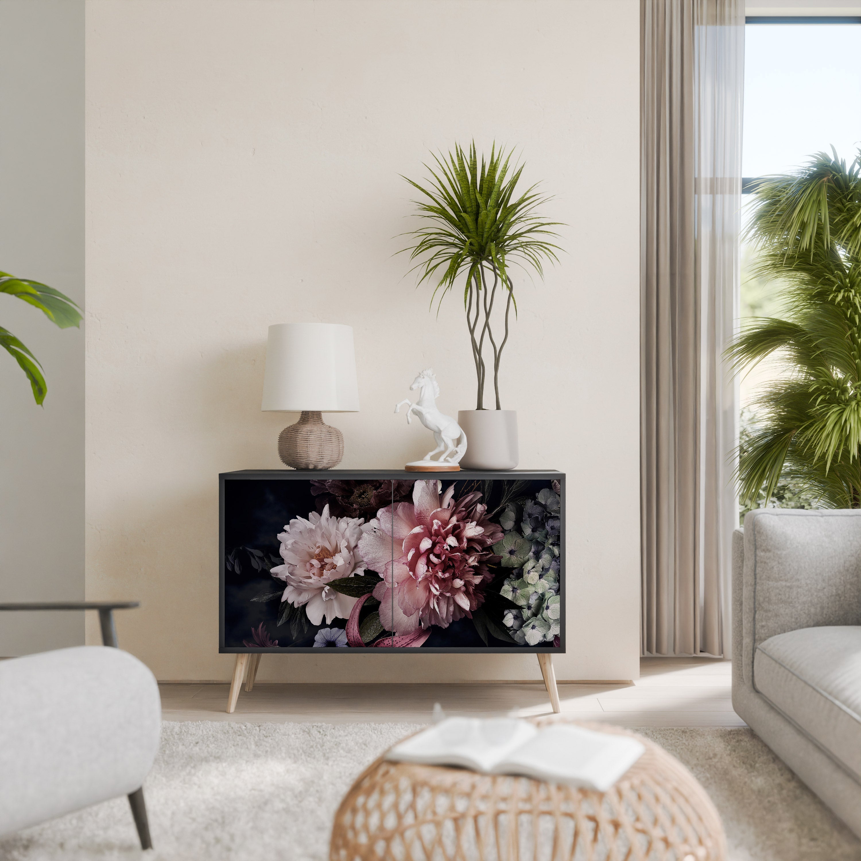 PURE BLOSSOM Sideboard mit 2 Türen in Schwarz