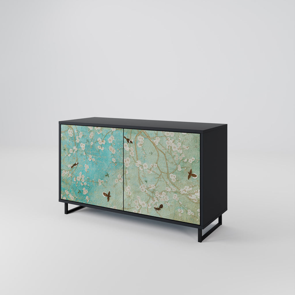 BLOOMING CHARM 2-Door Sideboard in Black Finish