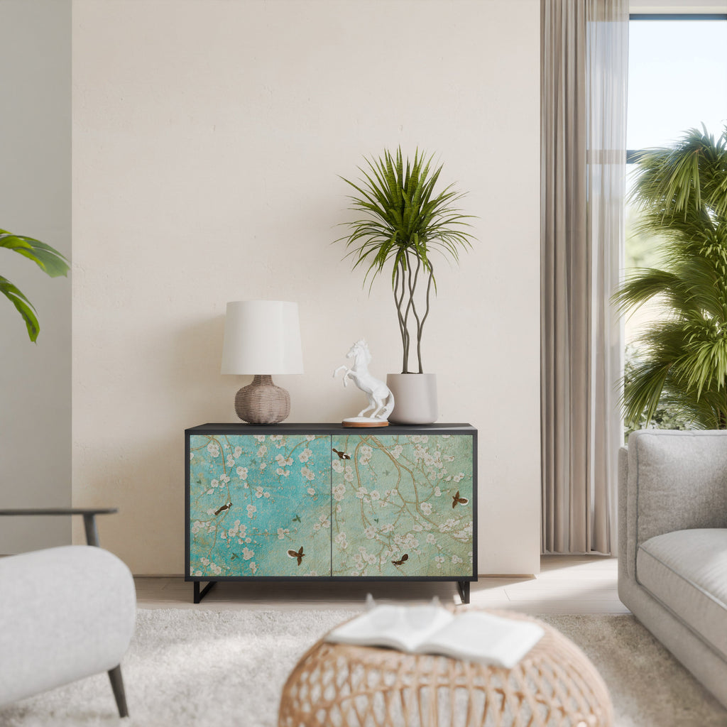 BLOOMING CHARM 2-Door Sideboard in Black Finish