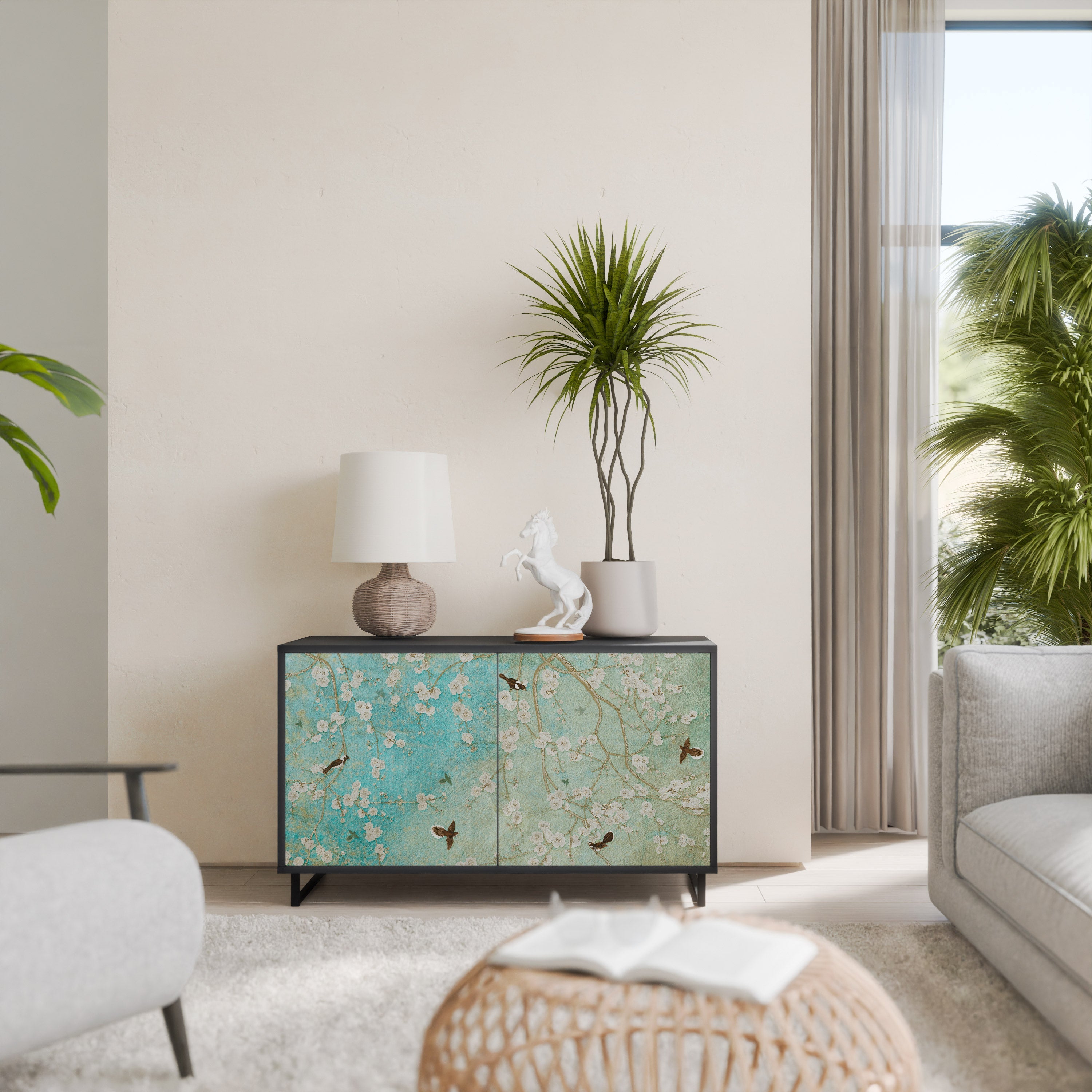 BLOOMING CHARM 2-Door Sideboard in Black Finish