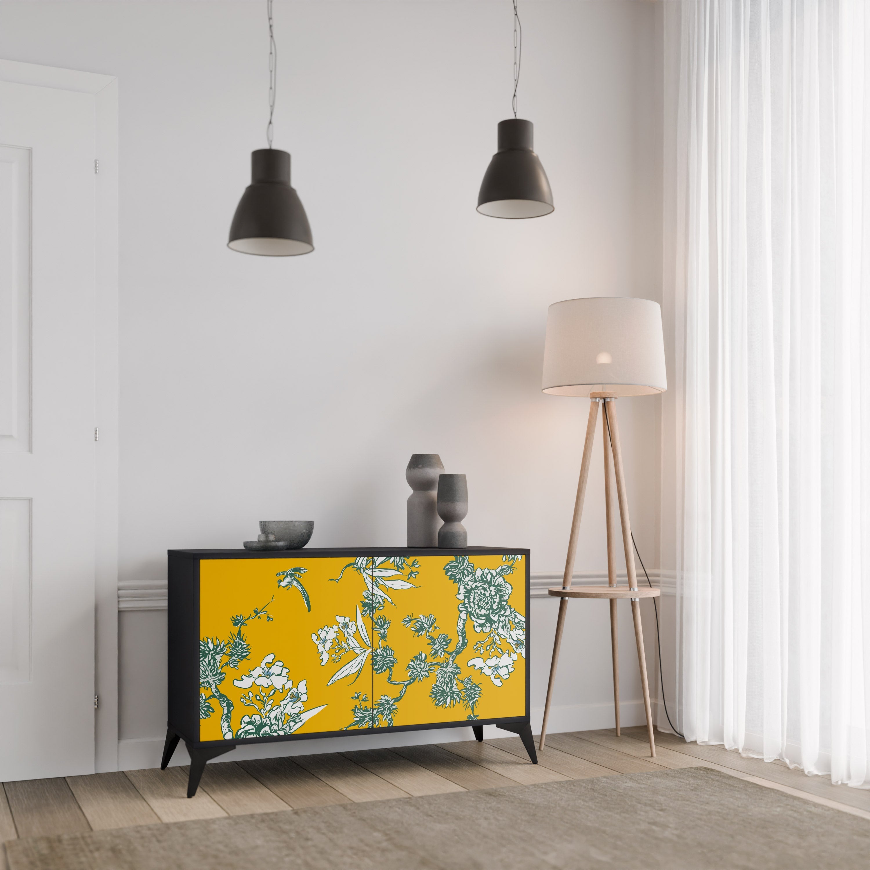YELLOW CHINOISERIE Sideboard mit 2 Türen in Schwarz