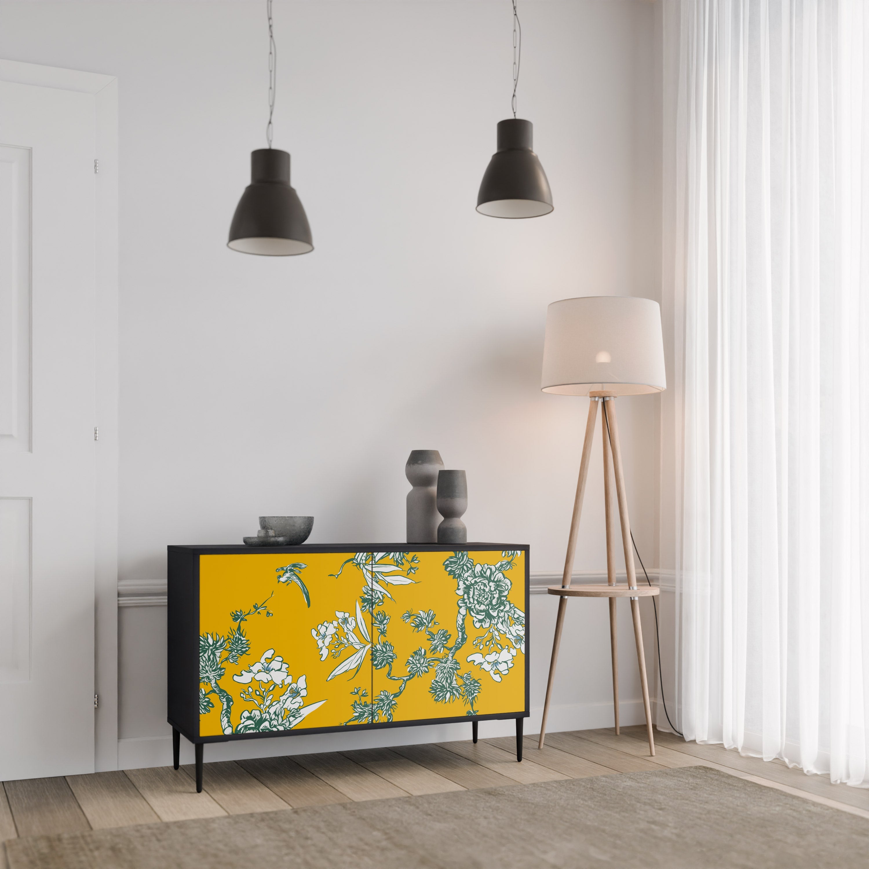 YELLOW CHINOISERIE Sideboard mit 2 Türen in Schwarz