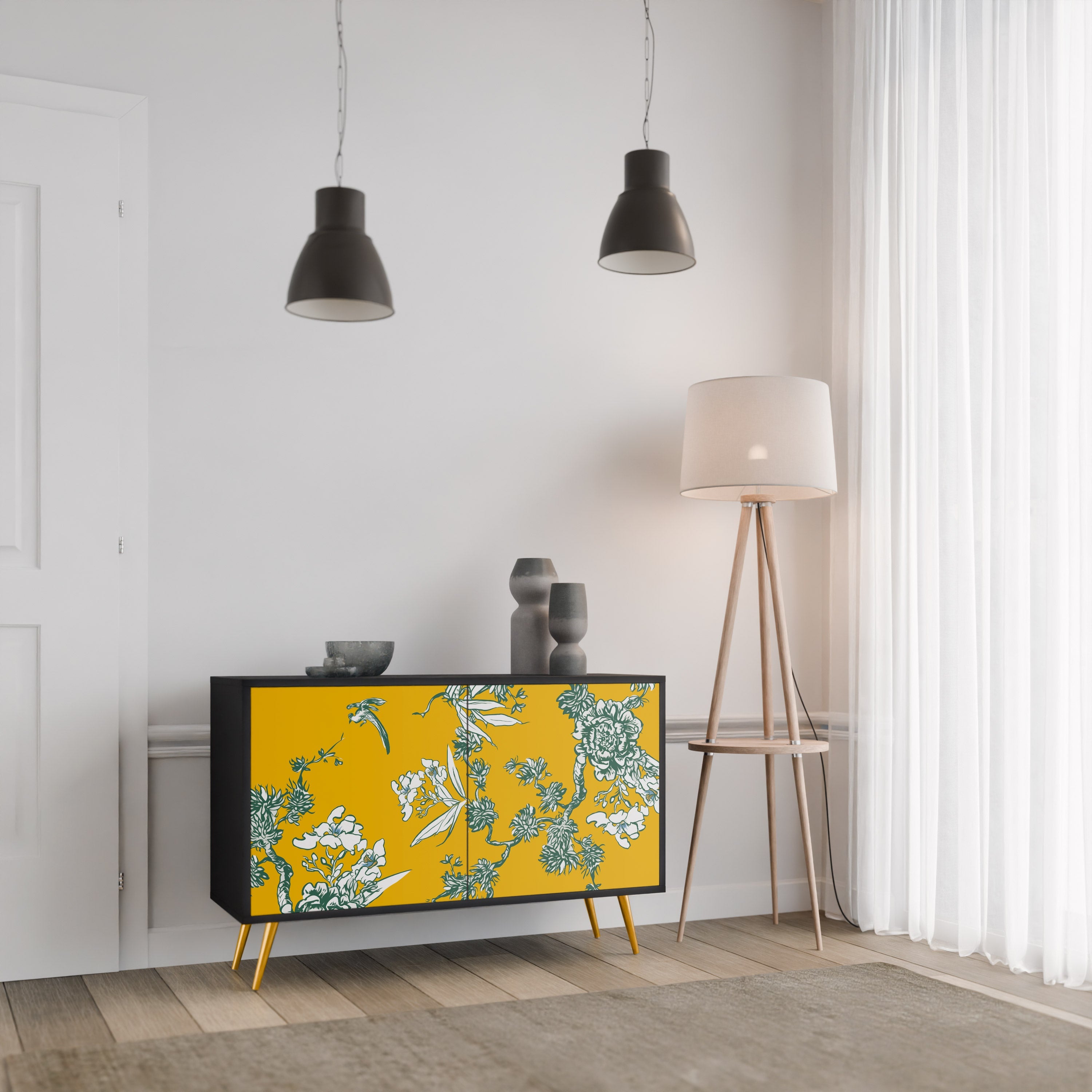 YELLOW CHINOISERIE Sideboard mit 2 Türen in Schwarz