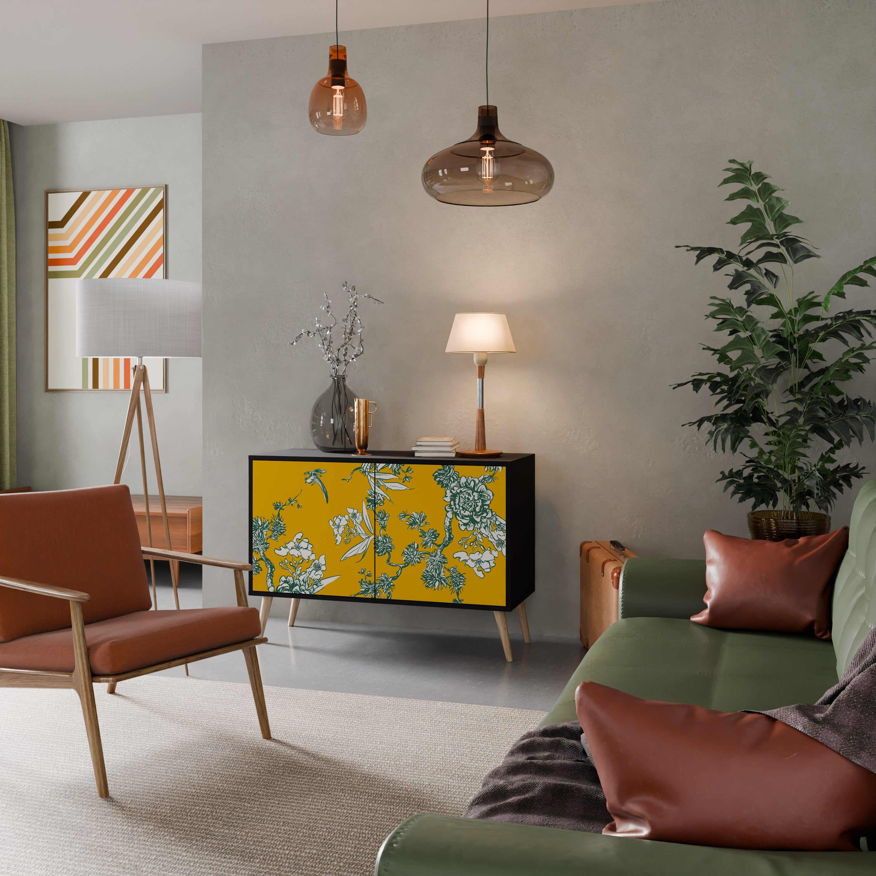 YELLOW CHINOISERIE Sideboard mit 2 Türen in Schwarz