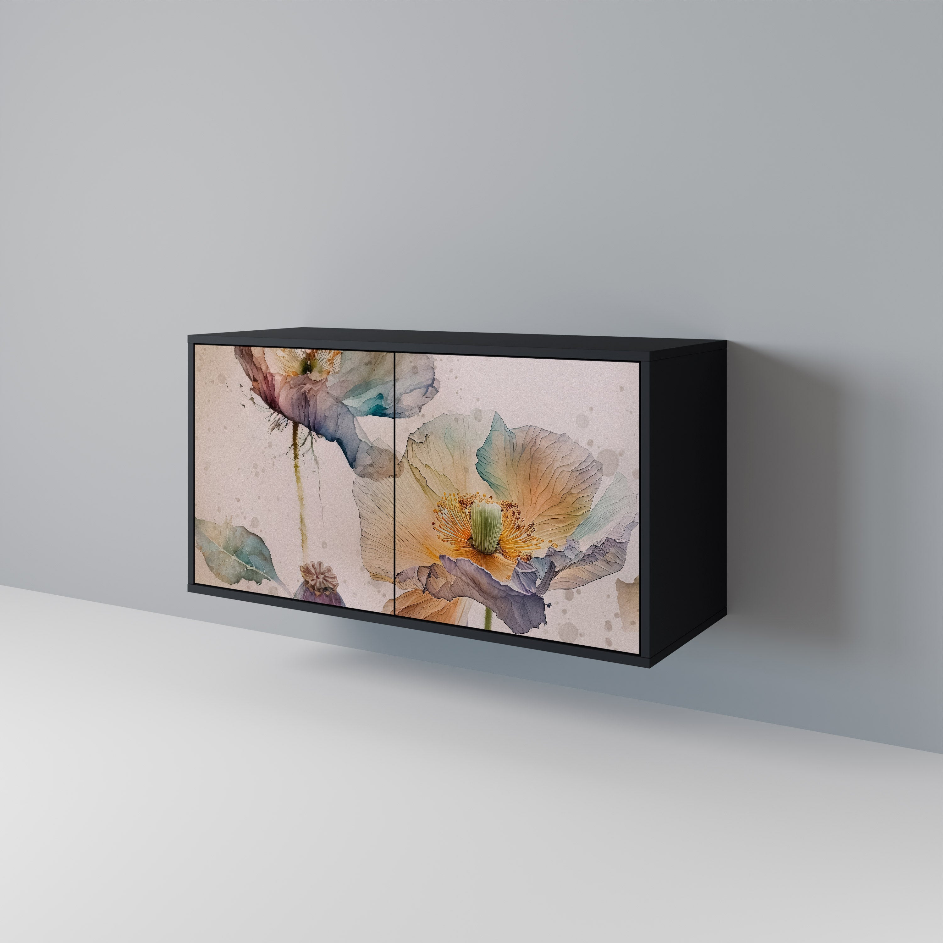 SOFTEN POPPY Sideboard mit 2 Türen in Schwarz