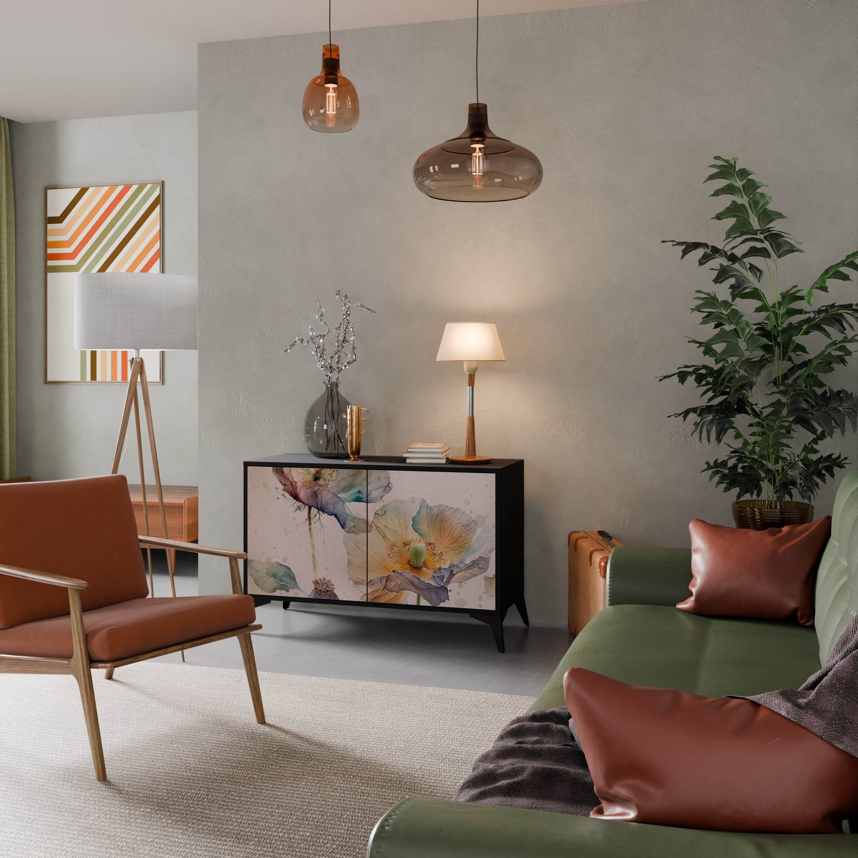 SOFTEN POPPY Sideboard mit 2 Türen in Schwarz