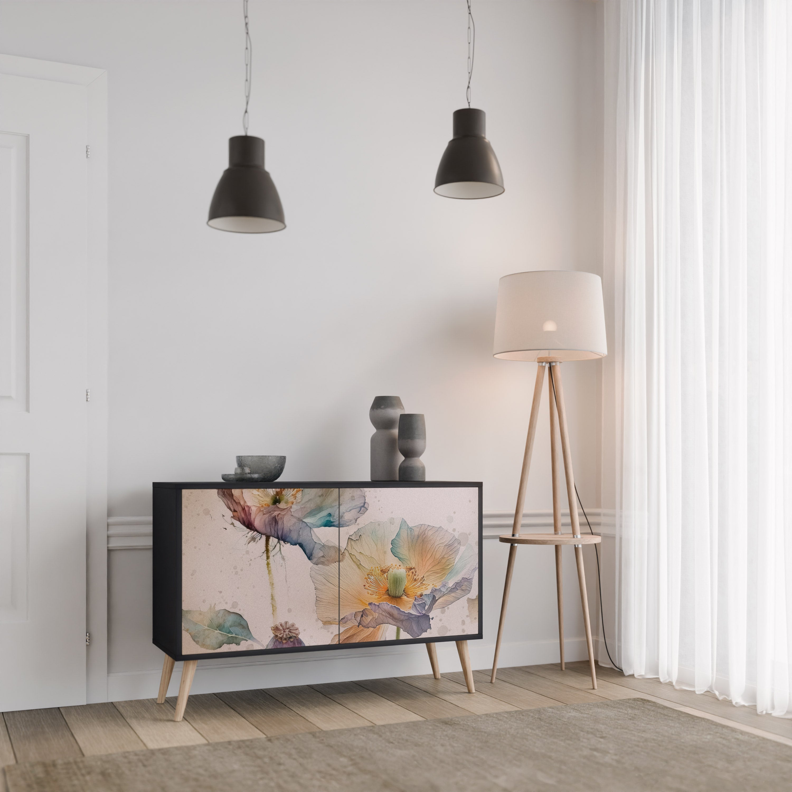 SOFTEN POPPY Sideboard mit 2 Türen in Schwarz