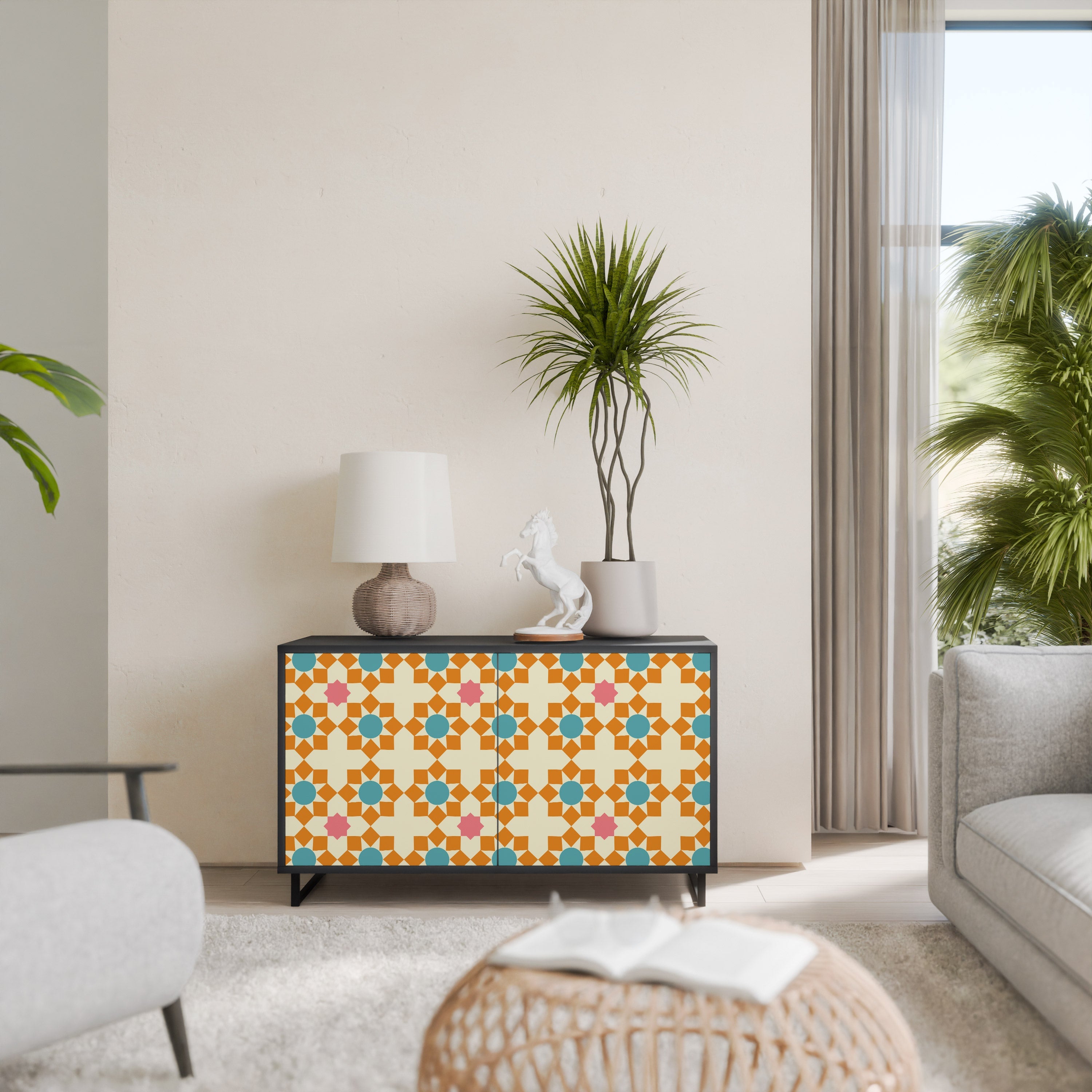 FLORAL DECOR 2-Door Sideboard in Black Finish