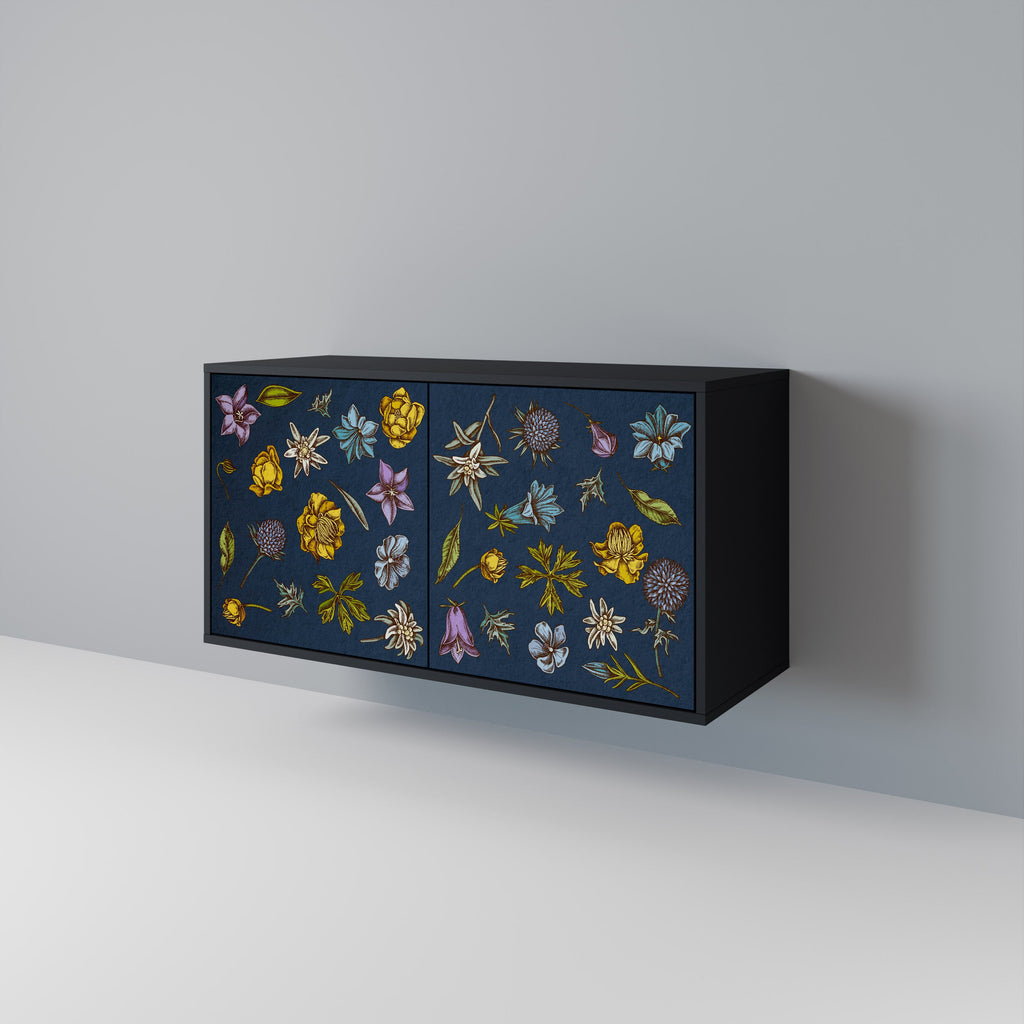 FLOWERS ON NAVY BLUE 2-Door Sideboard in Black Finish