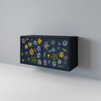 FLOWERS ON NAVY BLUE 2-Door Sideboard in Black Finish
