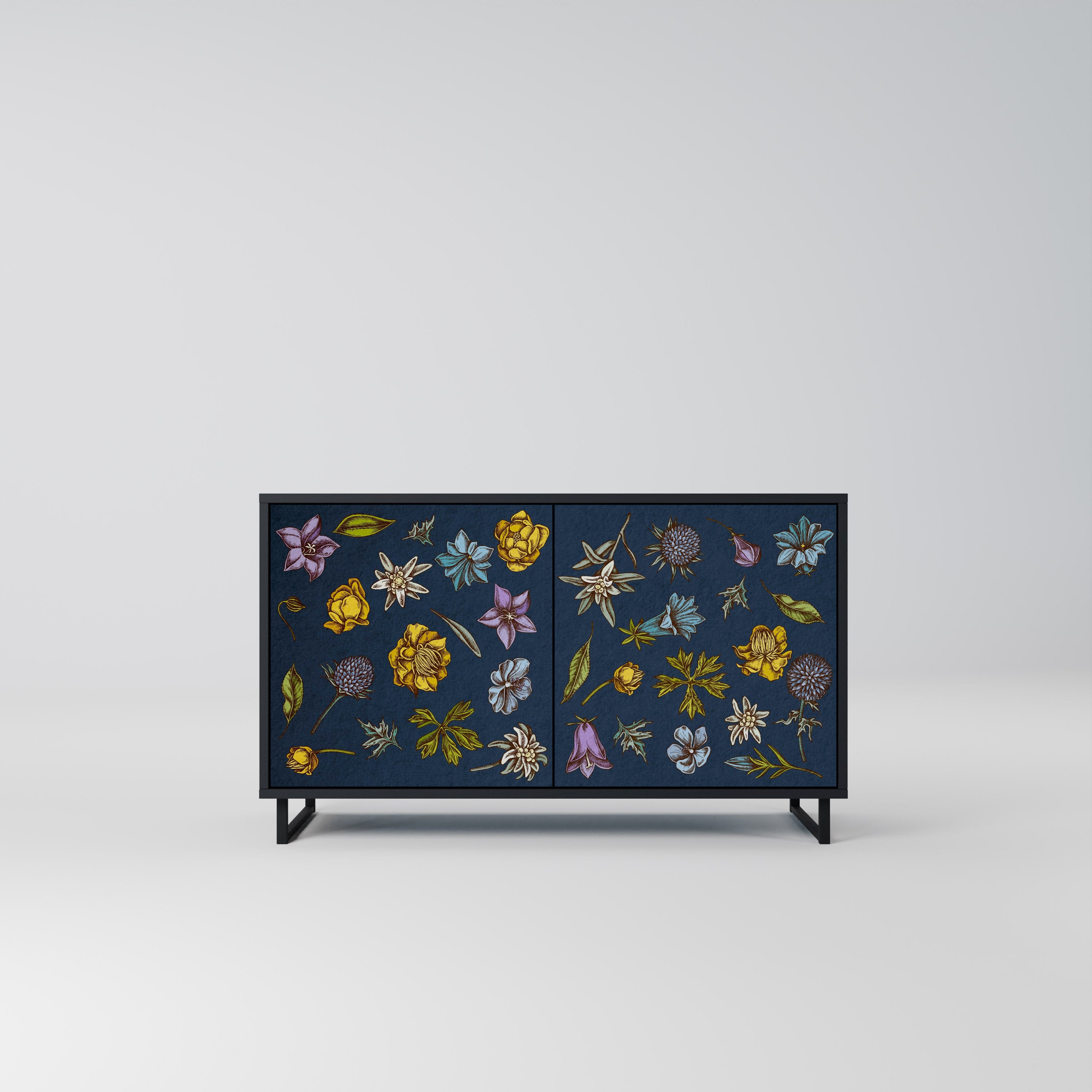 FLOWERS ON NAVY BLUE 2-Door Sideboard in Black Finish