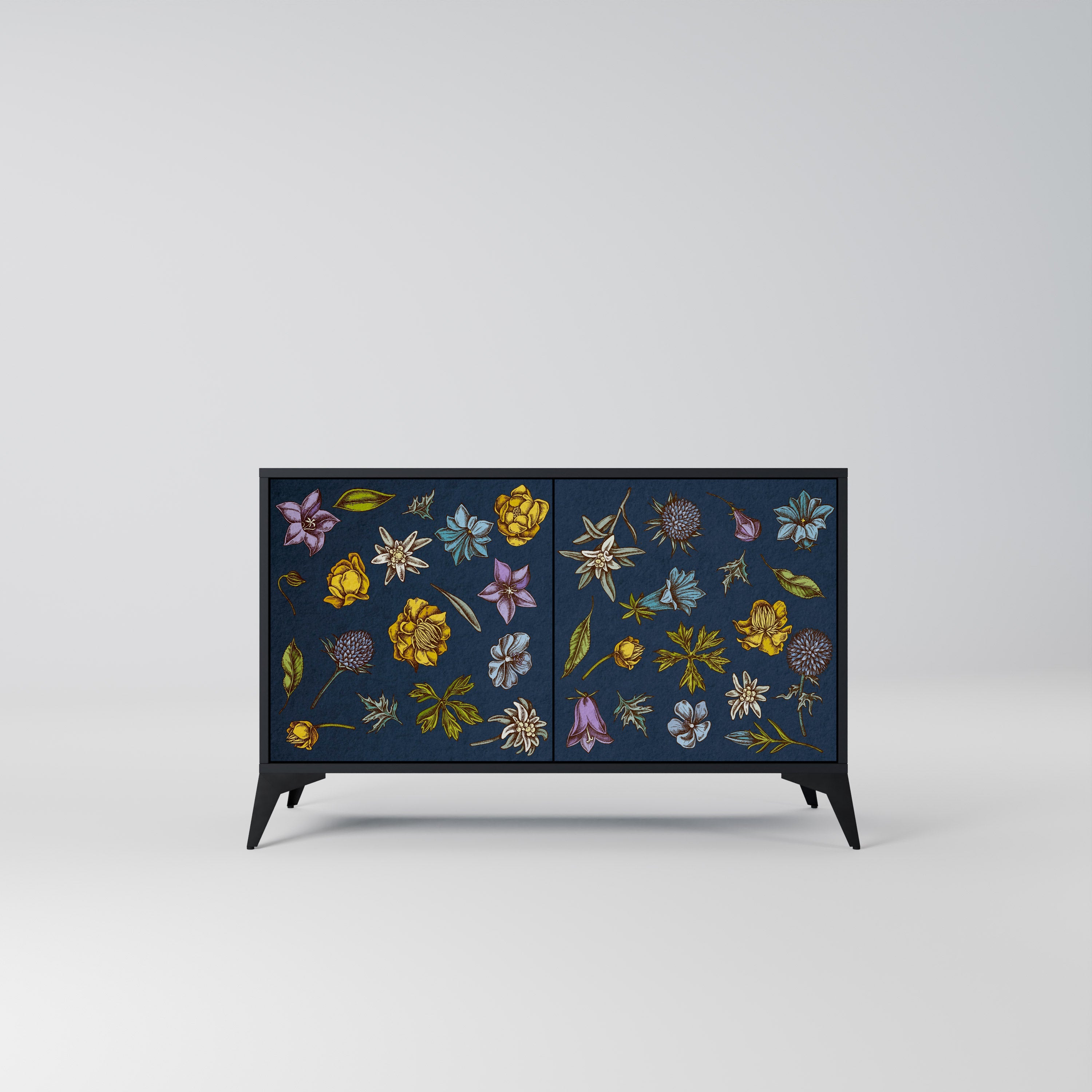 FLOWERS ON NAVY BLUE 2-Door Sideboard in Black Finish