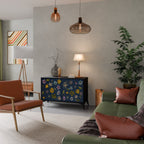 FLOWERS ON NAVY BLUE 2-Door Sideboard in Black Finish