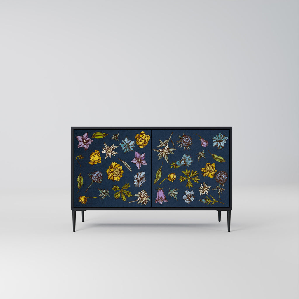 FLOWERS ON NAVY BLUE 2-Door Sideboard in Black Finish