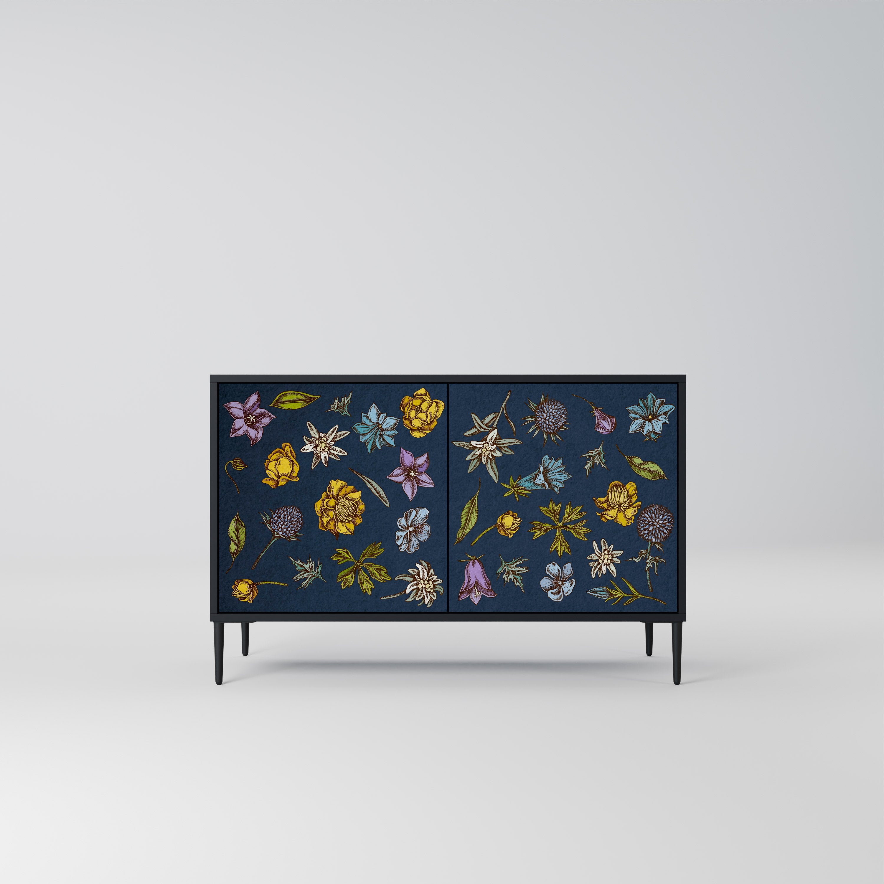 FLOWERS ON NAVY BLUE 2-Door Sideboard in Black Finish