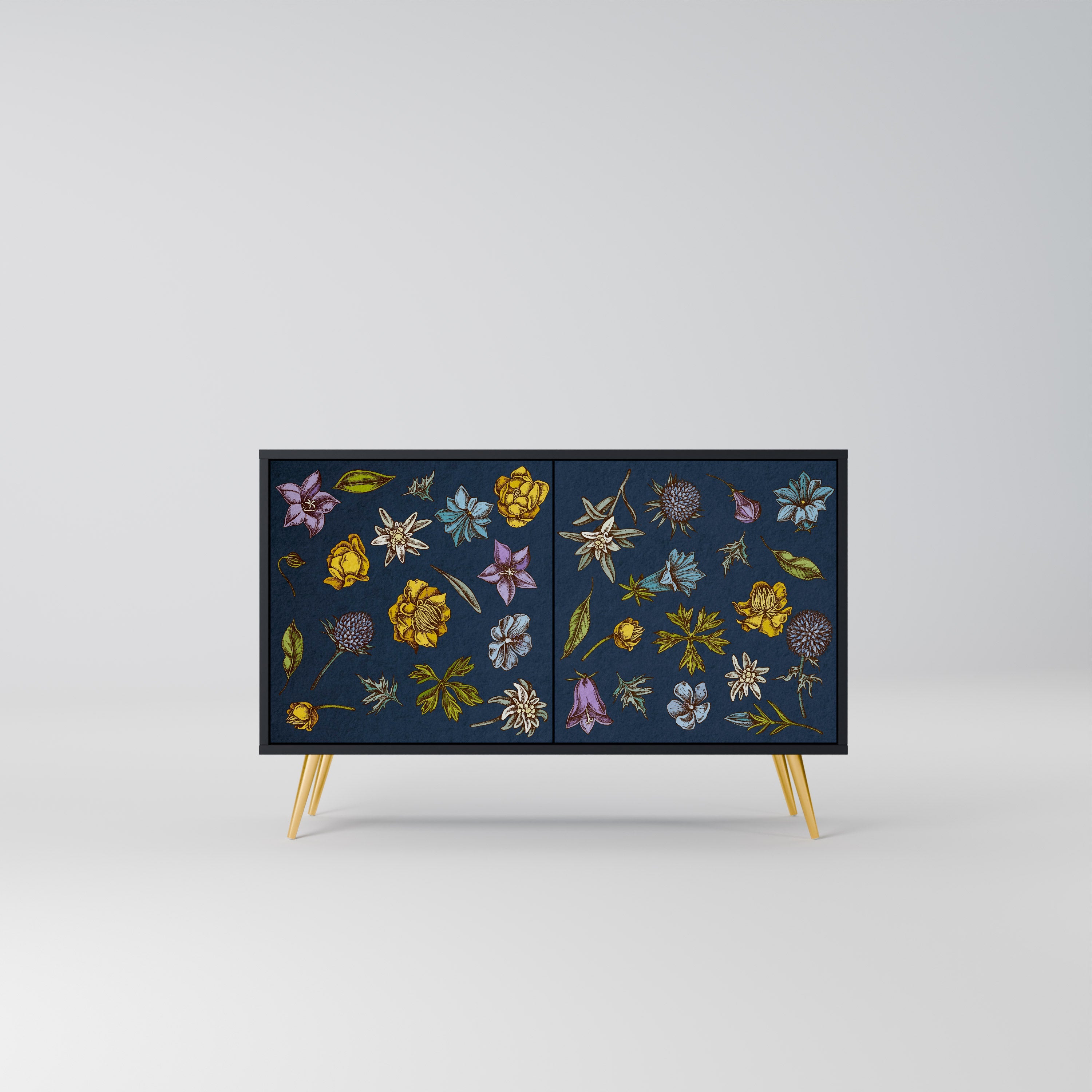FLOWERS ON NAVY BLUE 2-Door Sideboard in Black Finish