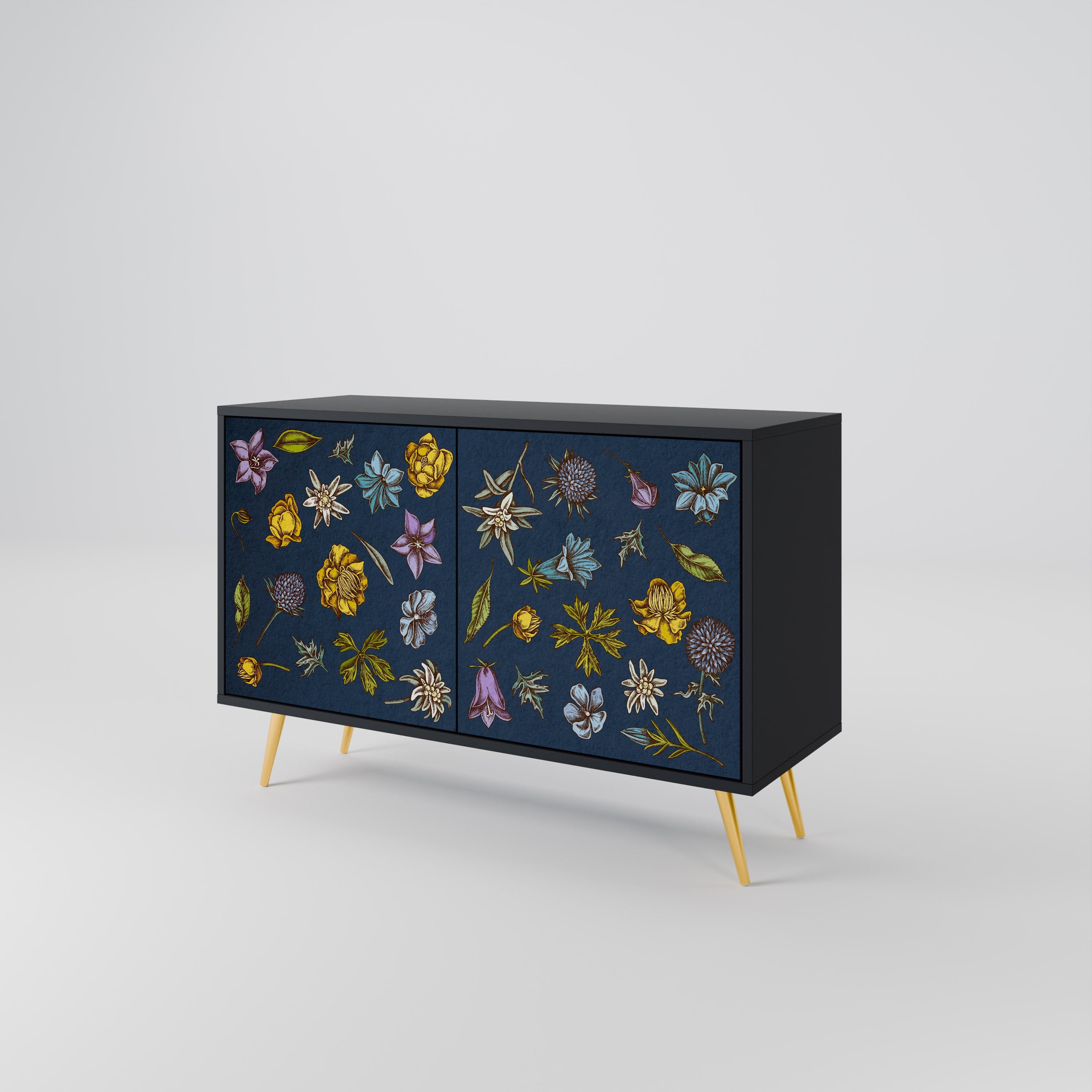 FLOWERS ON NAVY BLUE 2-Door Sideboard in Black Finish
