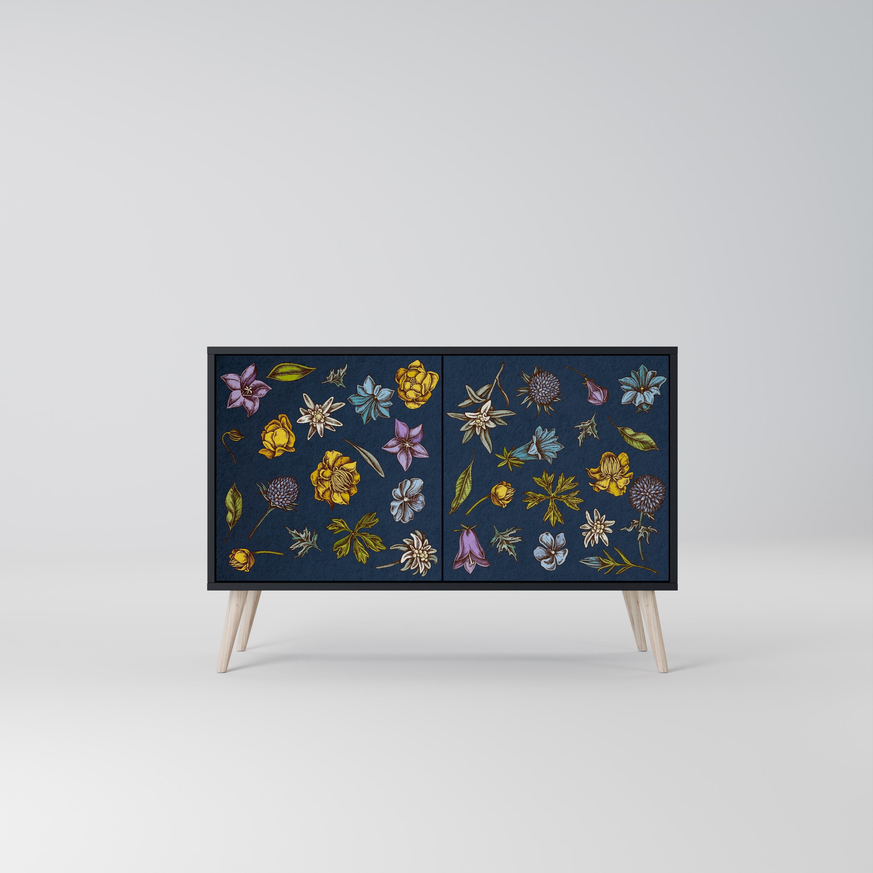 FLOWERS ON NAVY BLUE 2-Door Sideboard in Black Finish