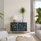 FLOWERS ON NAVY BLUE 2-Door Sideboard in Black Finish