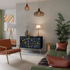 FLOWERS ON NAVY BLUE 2-Door Sideboard in Black Finish