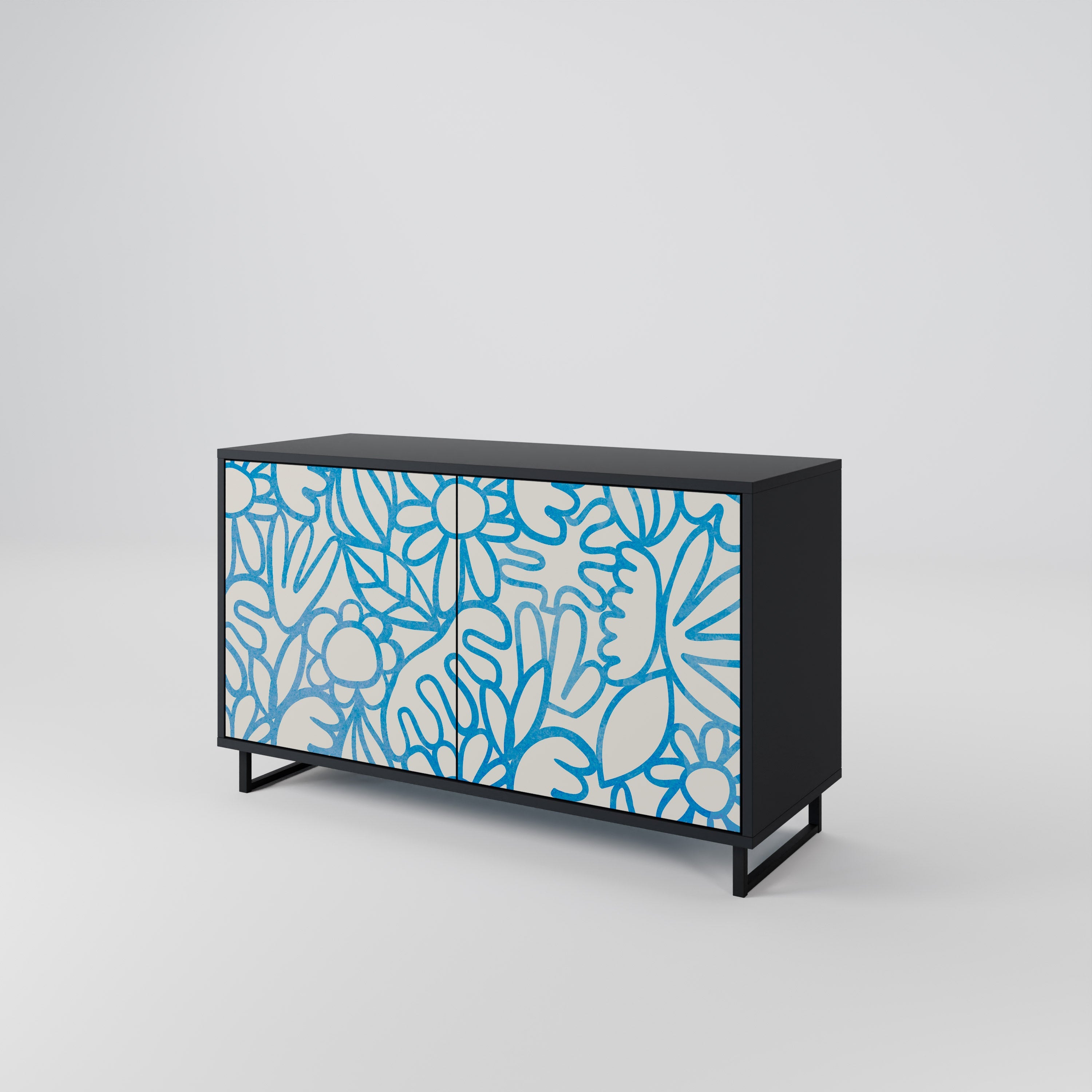 BLOOMY MORNING 2-Door Sideboard in Black Finish