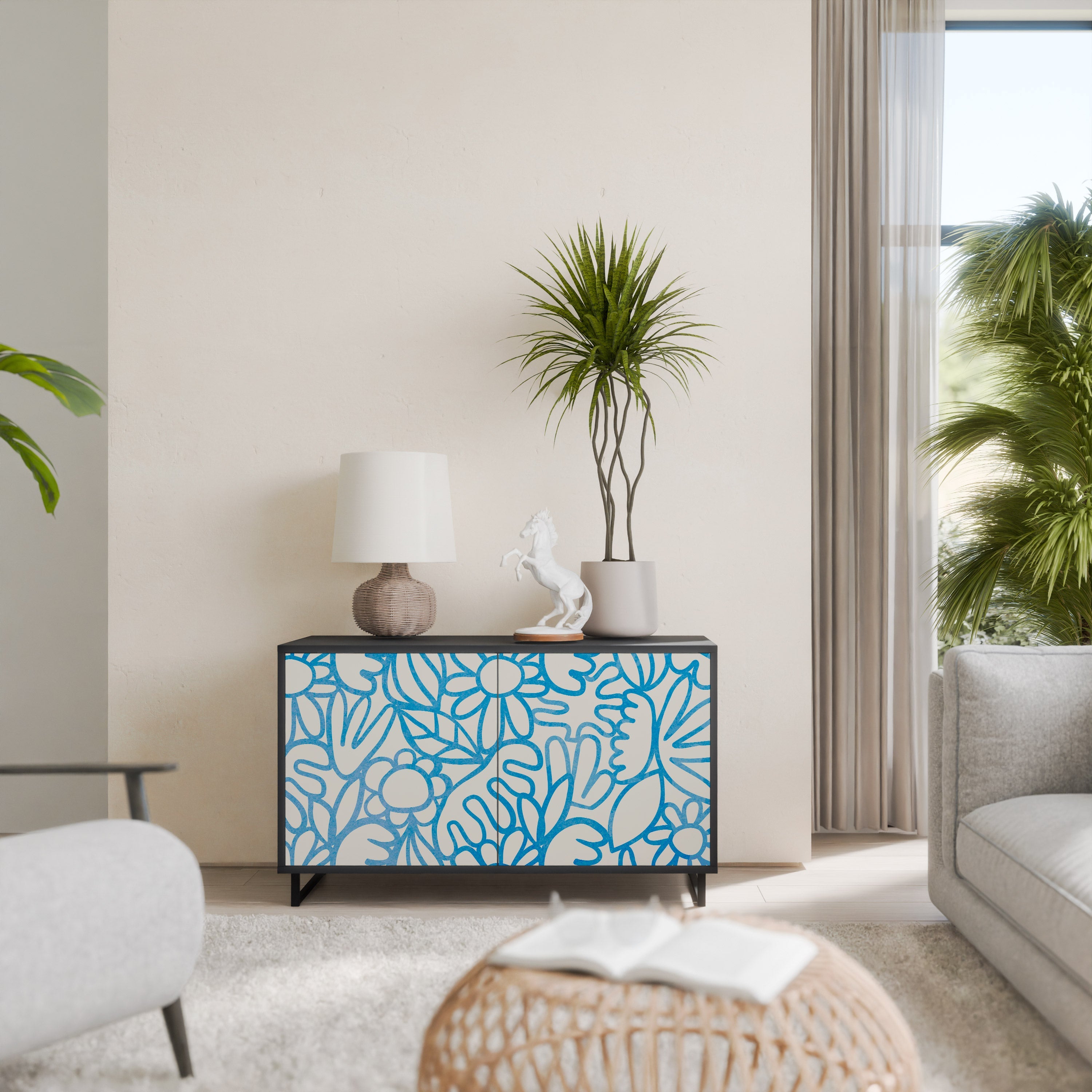 BLOOMY MORNING 2-Door Sideboard in Black Finish