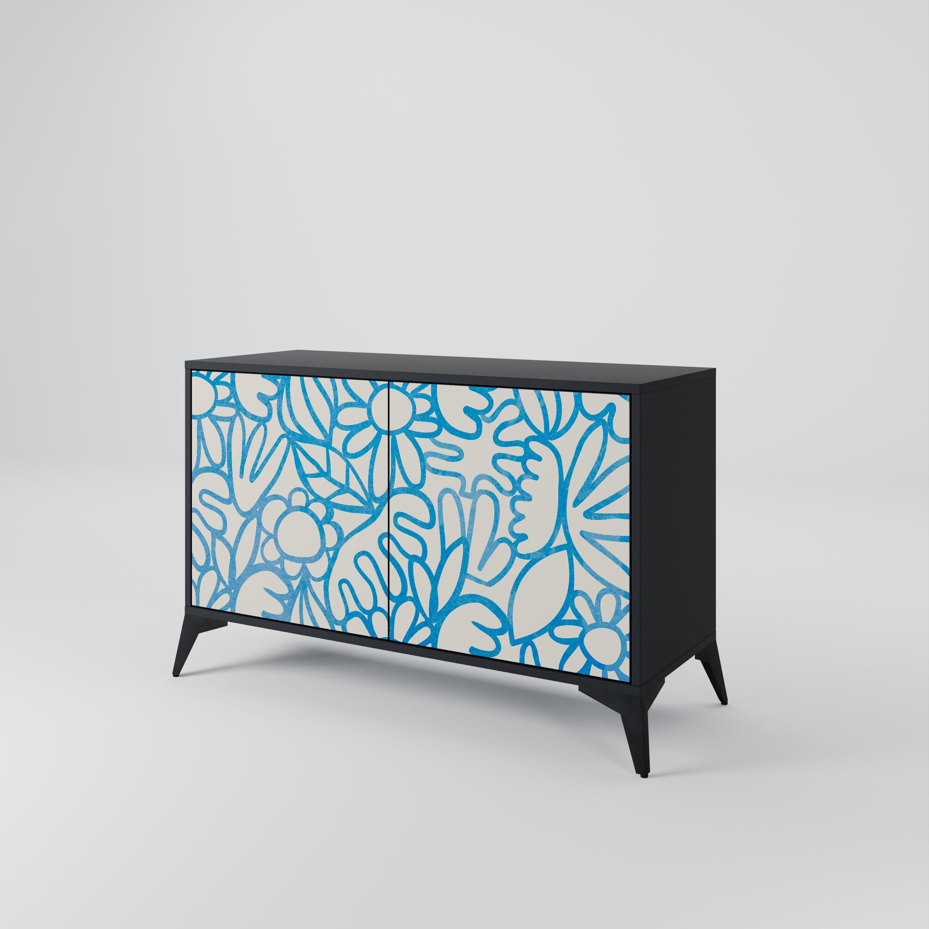 BLOOMY MORNING 2-Door Sideboard in Black Finish
