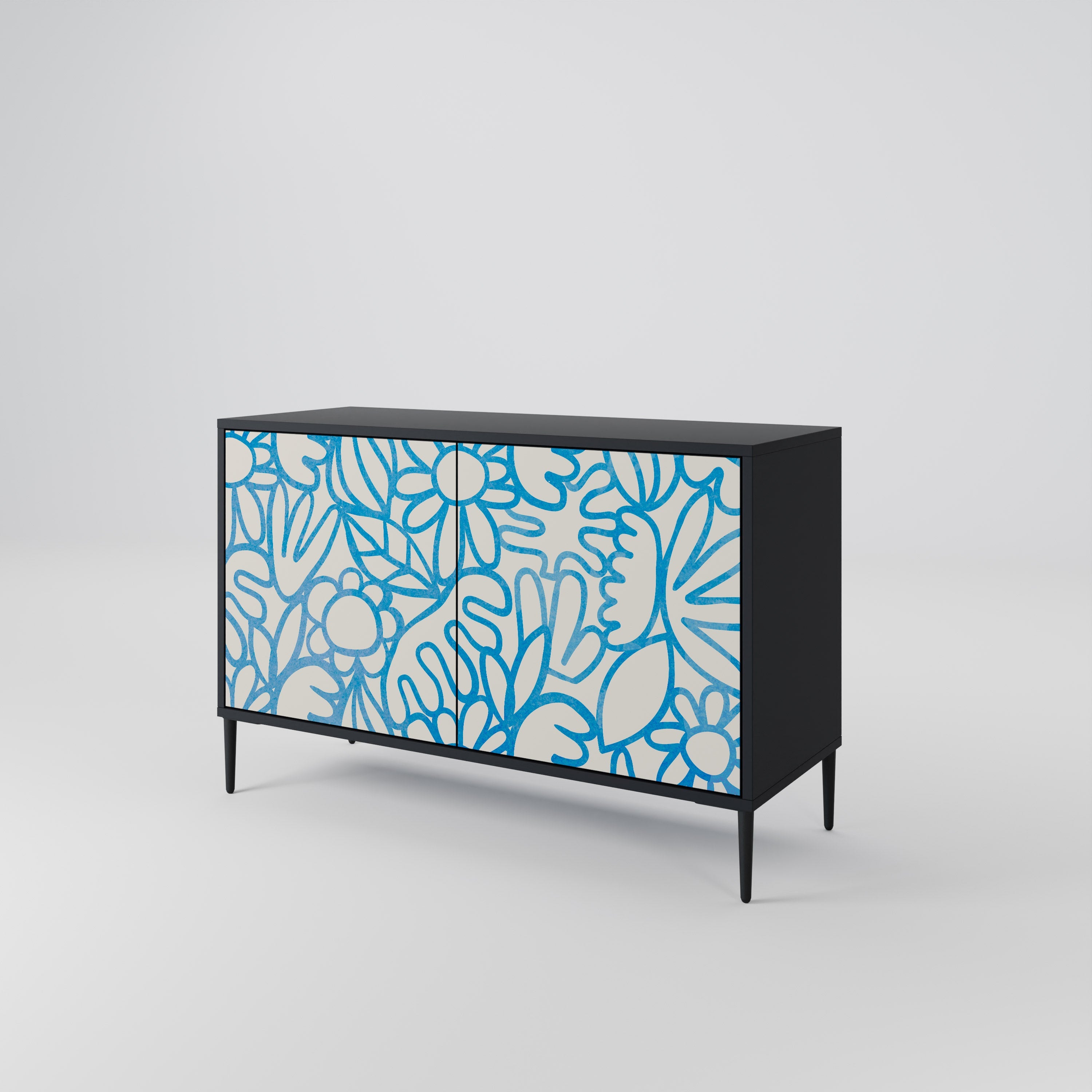 BLOOMY MORNING 2-Door Sideboard in Black Finish