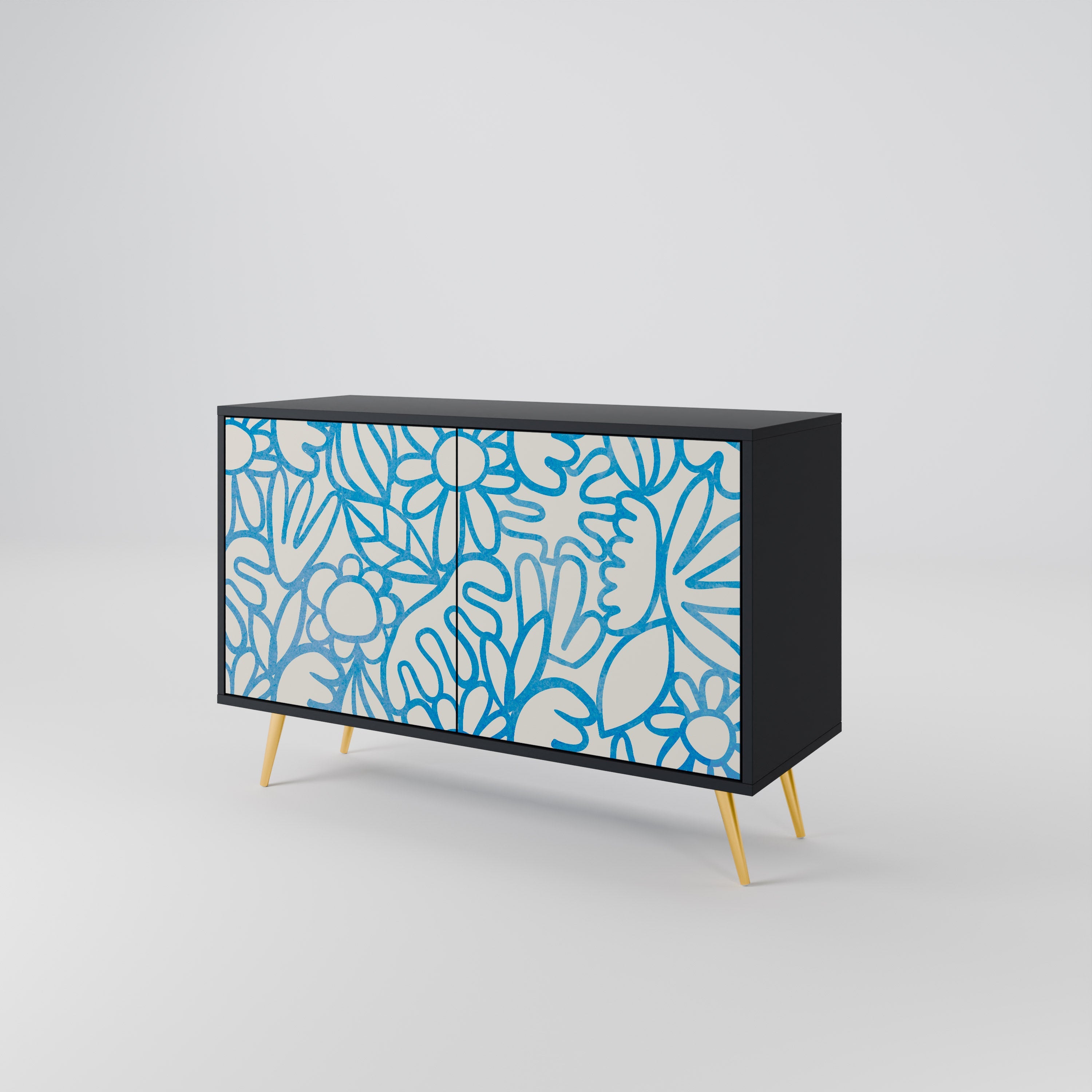 BLOOMY MORNING 2-Door Sideboard in Black Finish