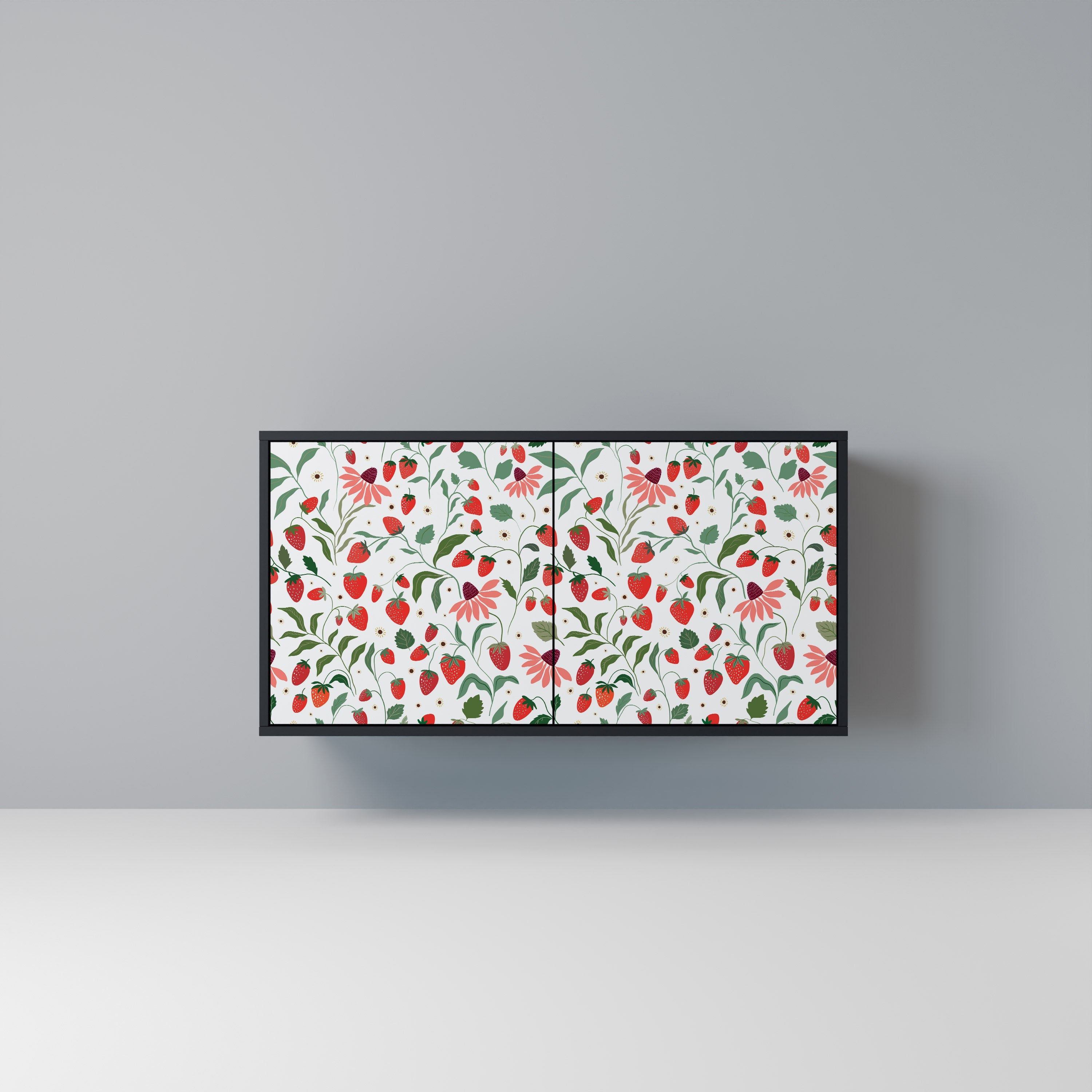 FLOWERS AND STRAWBERRIES 2-Door Sideboard in Black Finish