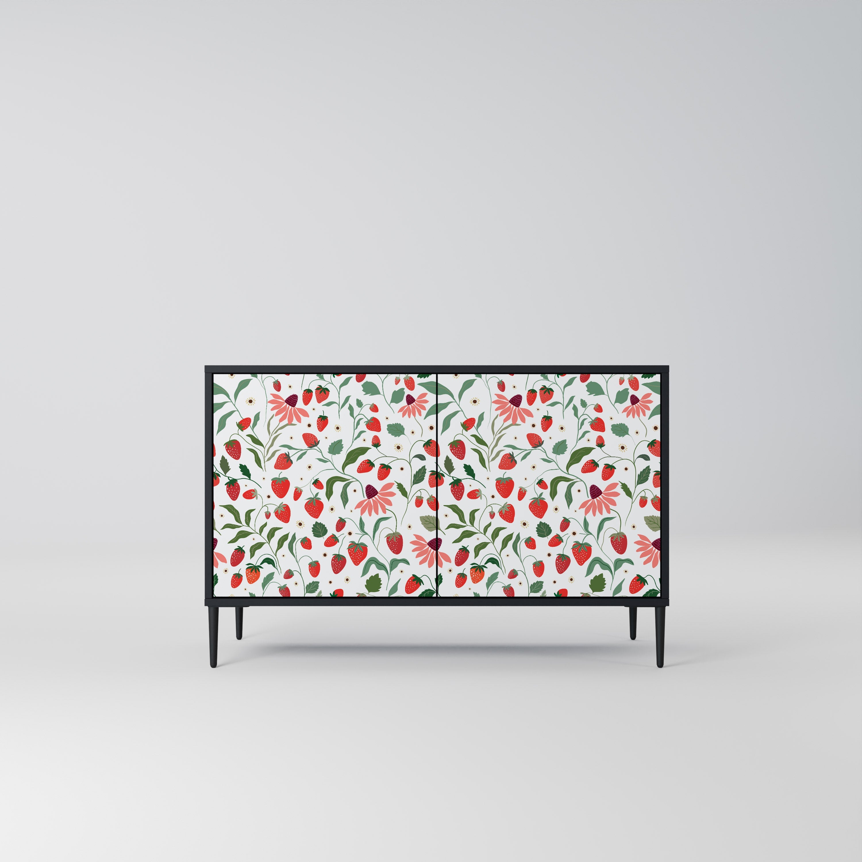 FLOWERS AND STRAWBERRIES 2-Door Sideboard in Black Finish