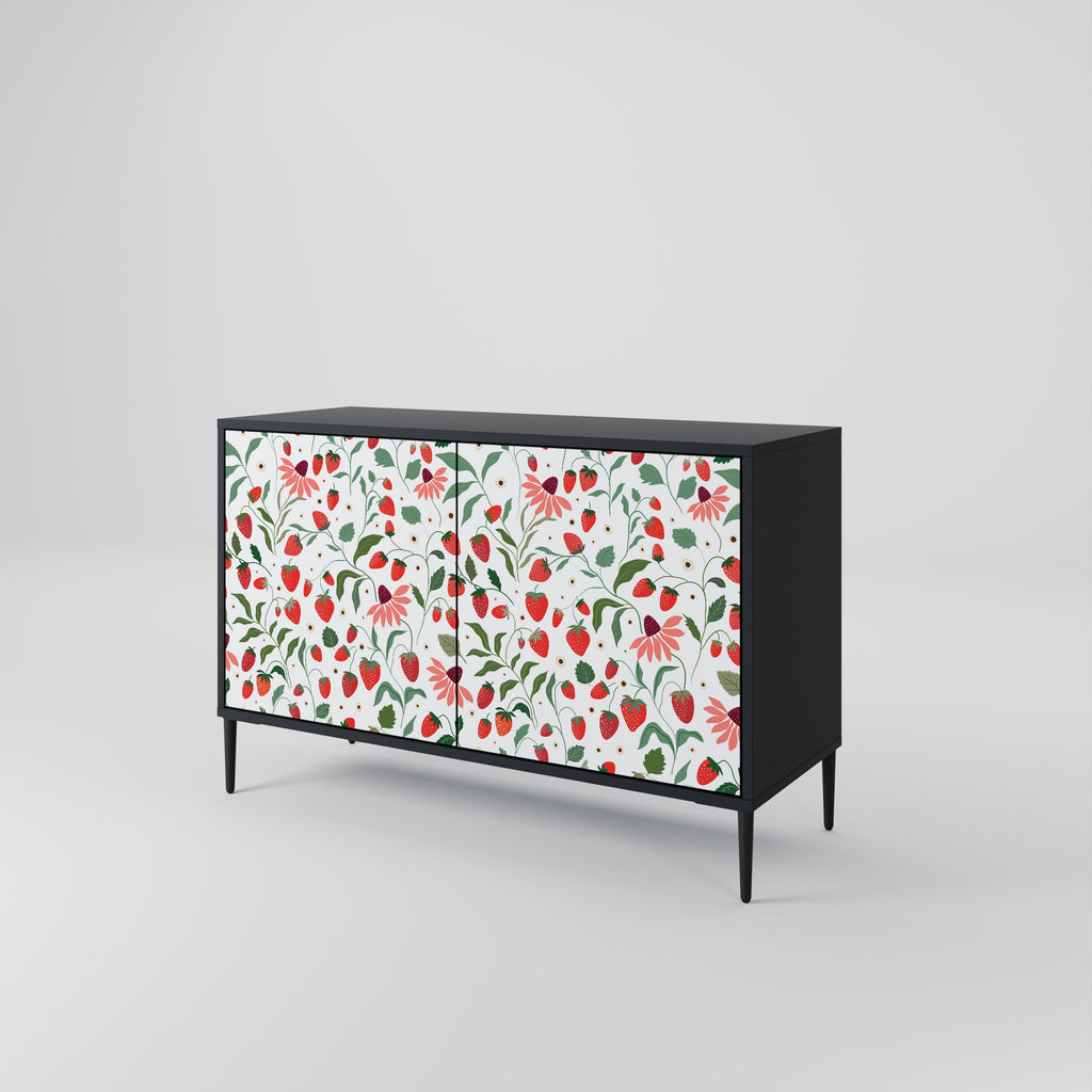 FLOWERS AND STRAWBERRIES 2-Door Sideboard in Black Finish