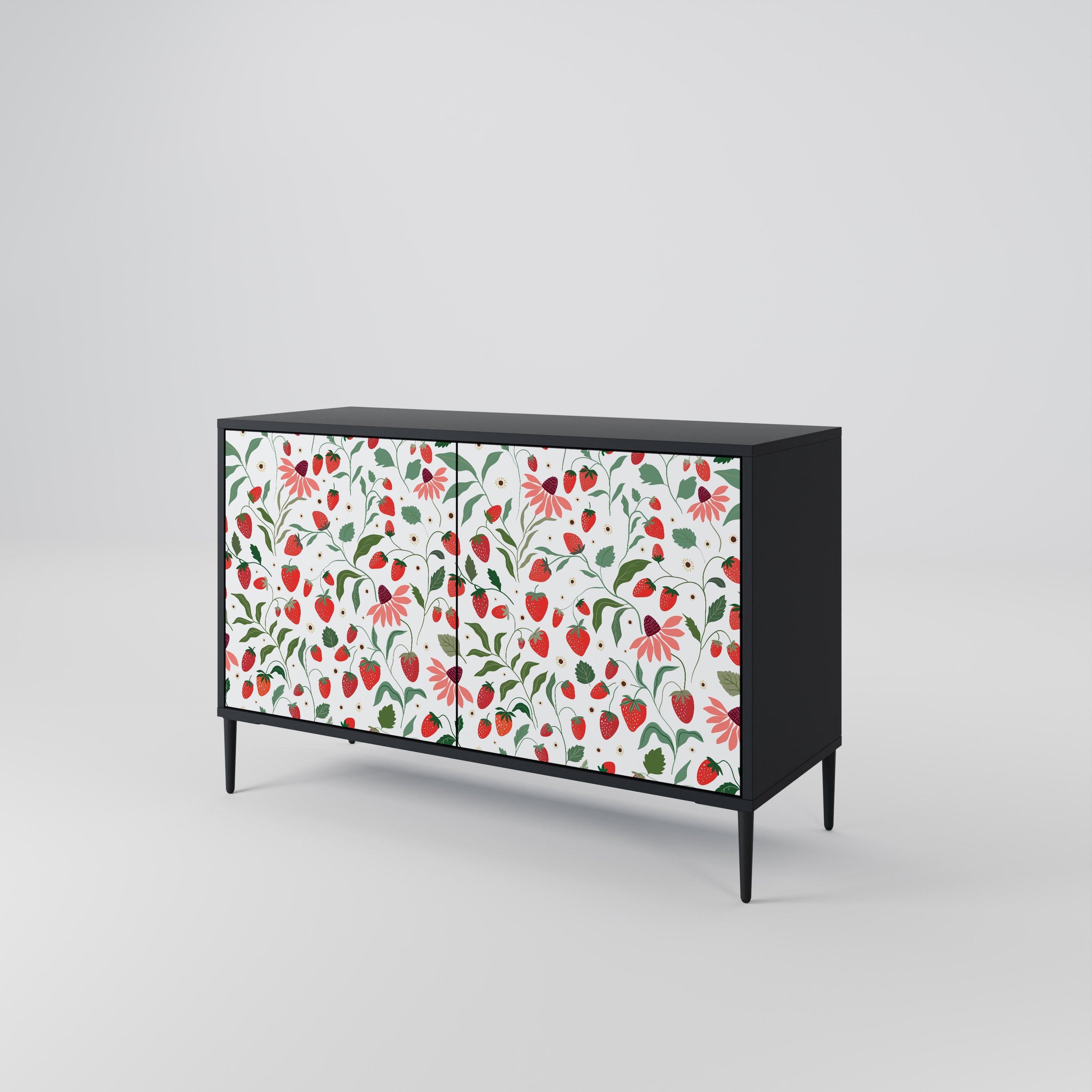 FLOWERS AND STRAWBERRIES 2-Door Sideboard in Black Finish