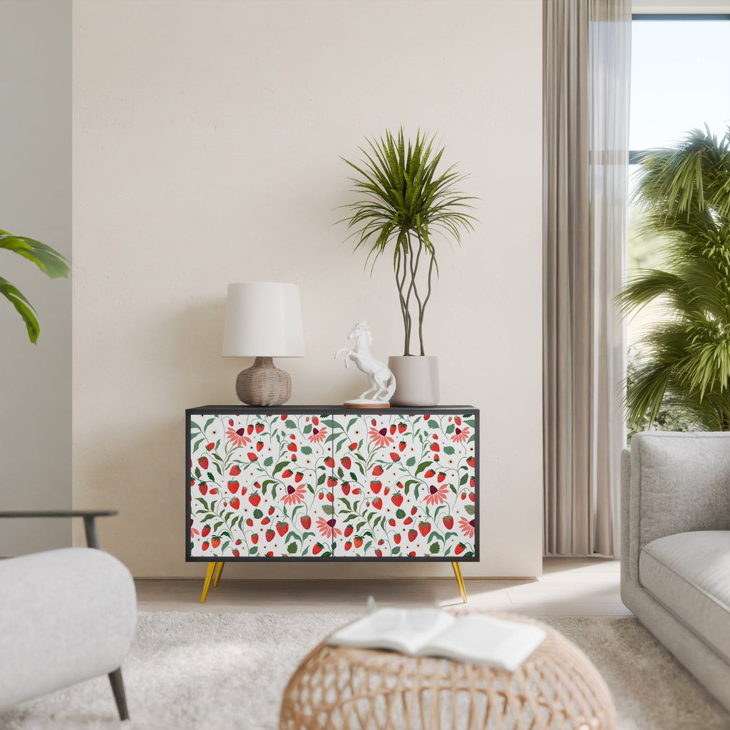 FLOWERS AND STRAWBERRIES 2-Door Sideboard in Black Finish