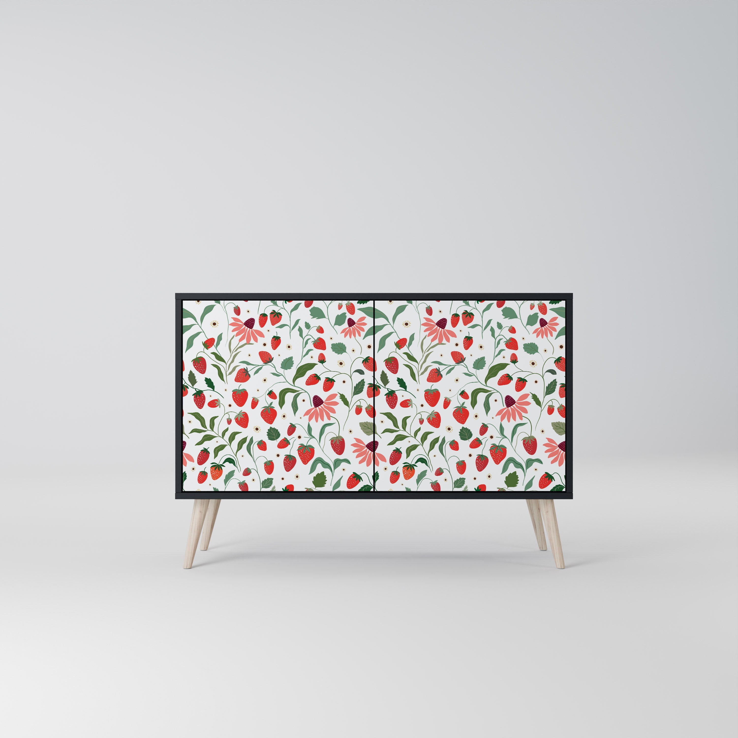 FLOWERS AND STRAWBERRIES 2-Door Sideboard in Black Finish