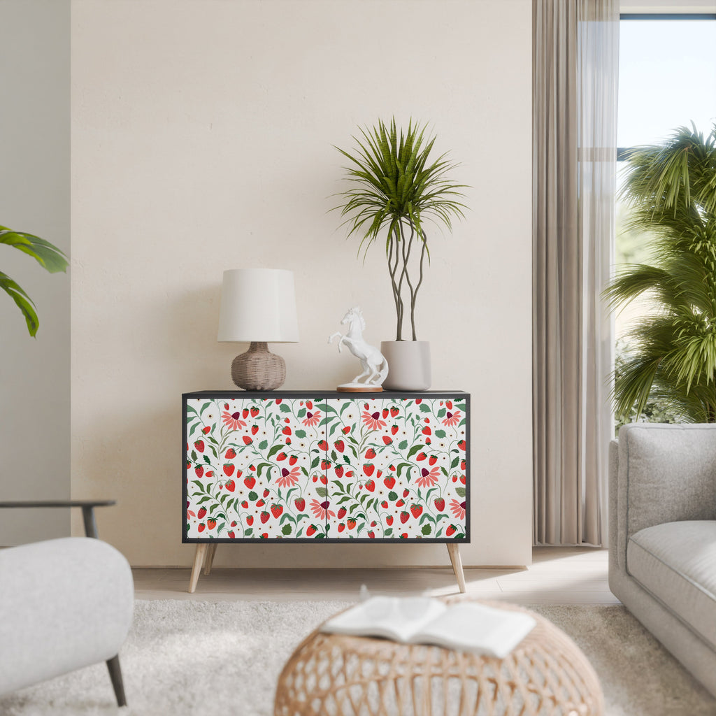 FLOWERS AND STRAWBERRIES 2-Door Sideboard in Black Finish