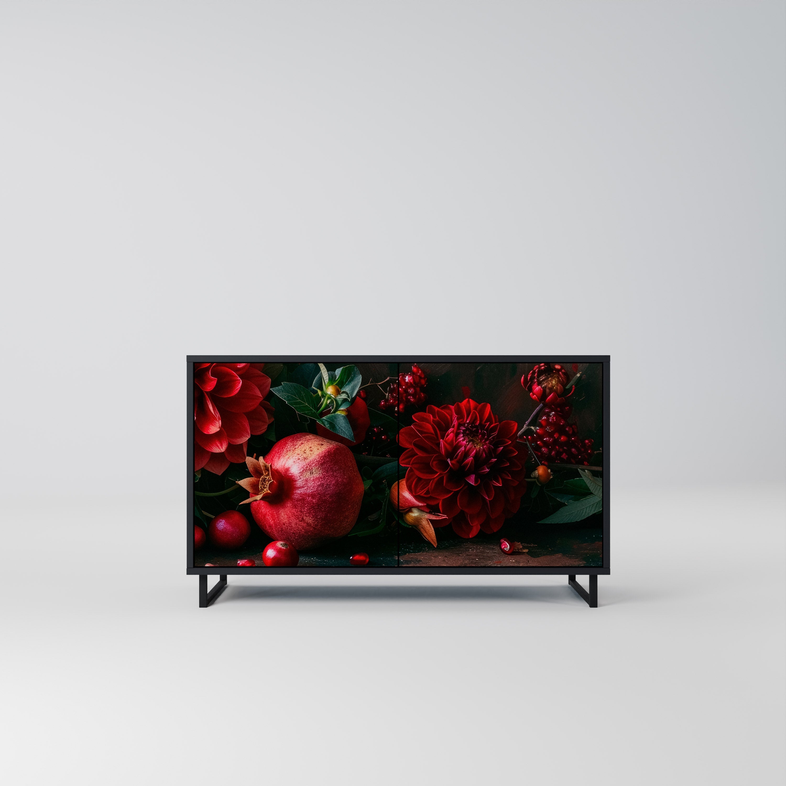 DAHLIAS AND POMEGRANATES 2-Door Sideboard in Black Finish