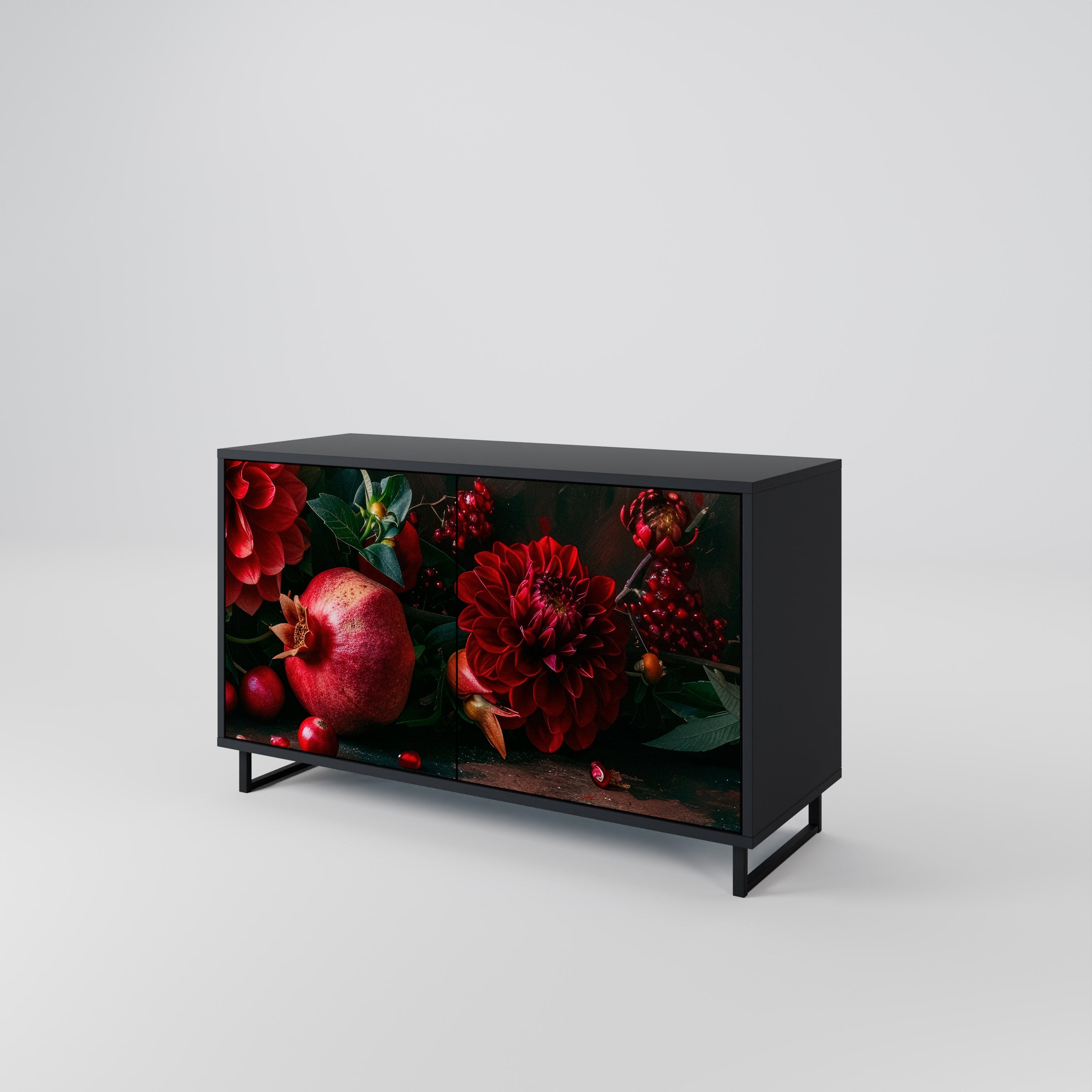 DAHLIAS AND POMEGRANATES 2-Door Sideboard in Black Finish