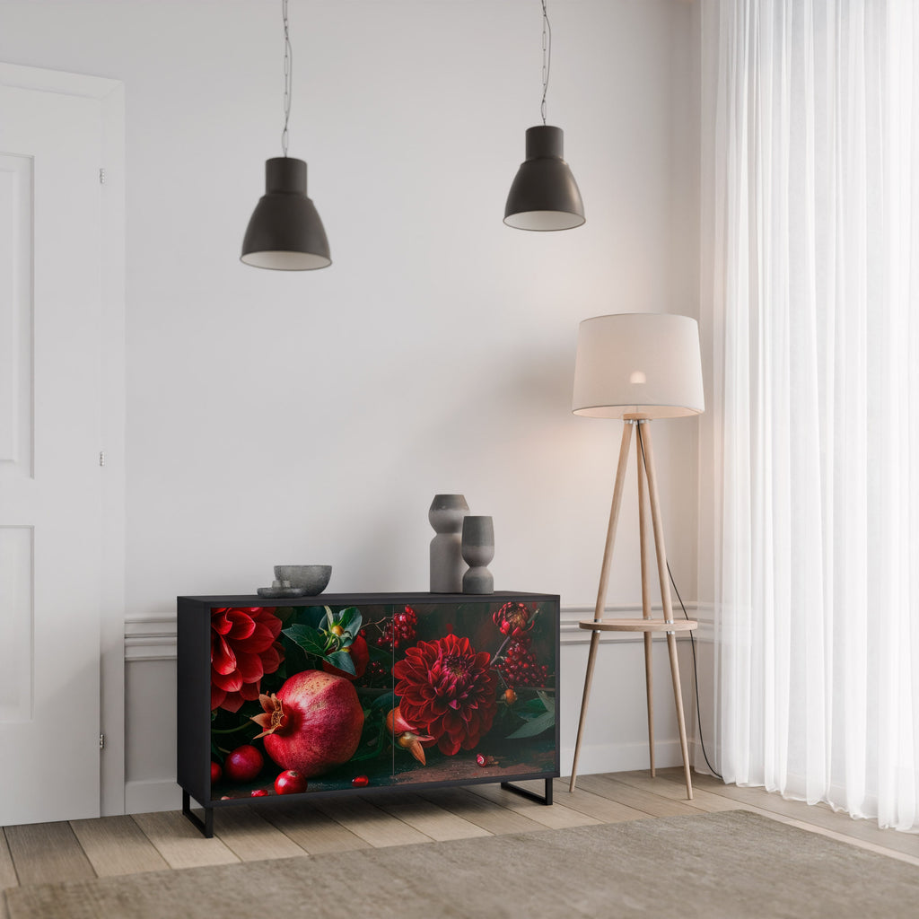 DAHLIAS AND POMEGRANATES 2-Door Sideboard in Black Finish