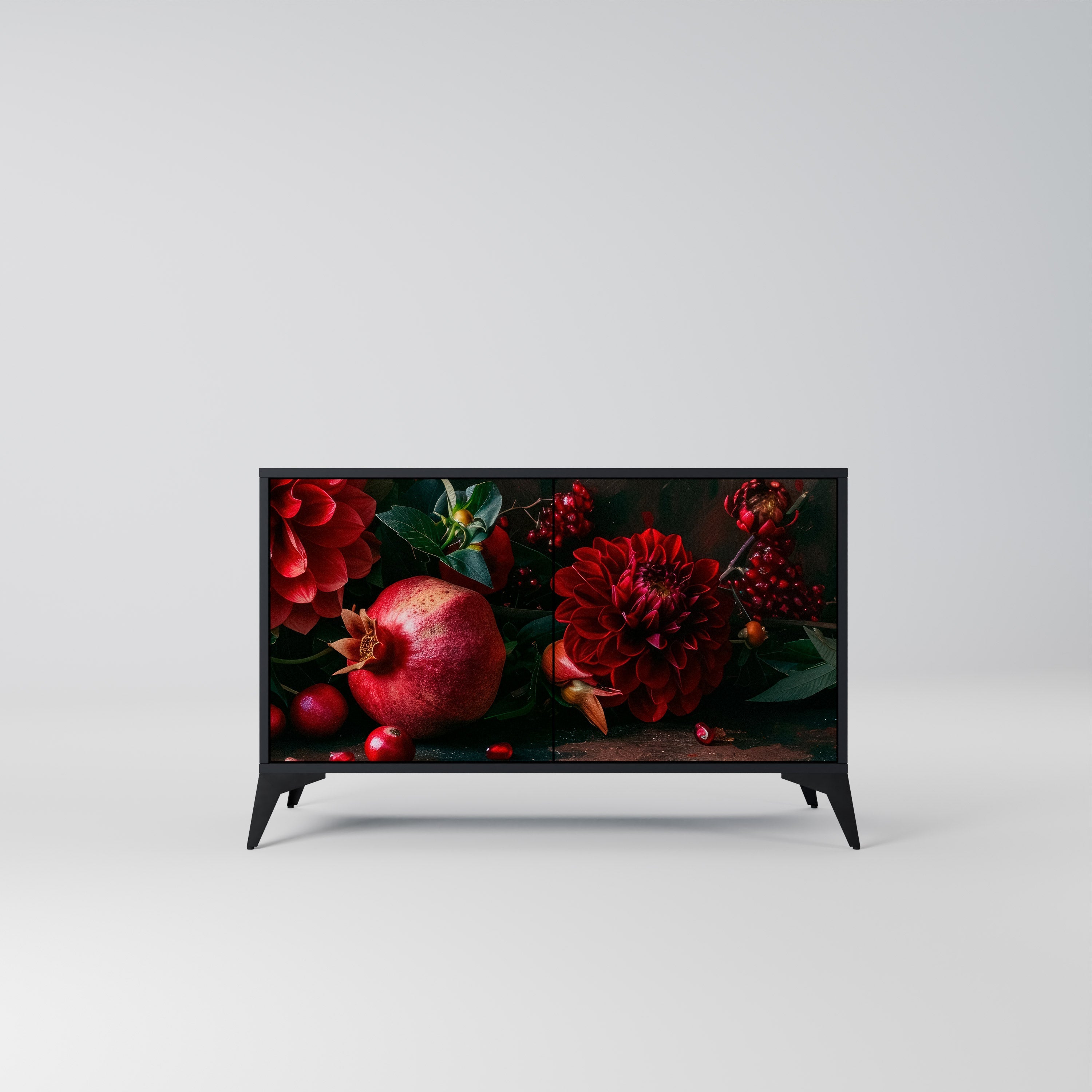 DAHLIAS AND POMEGRANATES 2-Door Sideboard in Black Finish