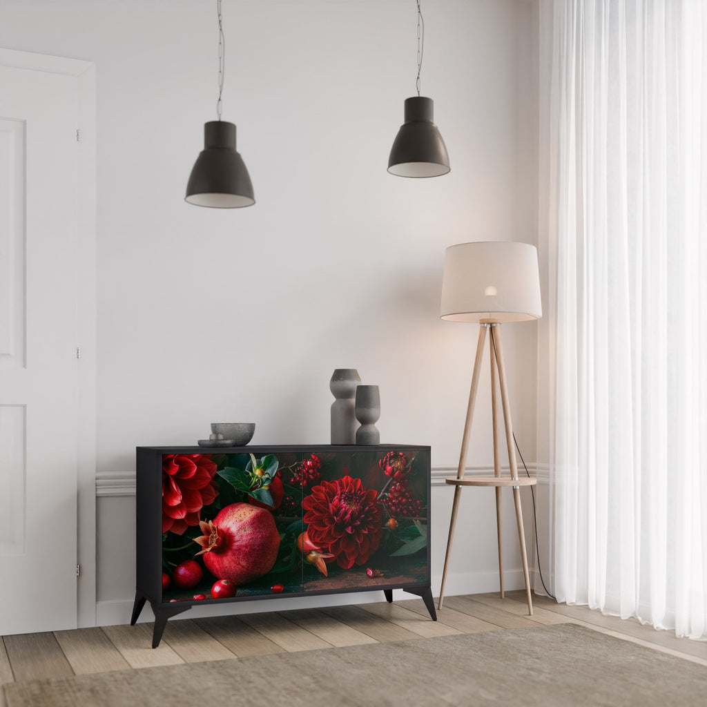 DAHLIAS AND POMEGRANATES 2-Door Sideboard in Black Finish
