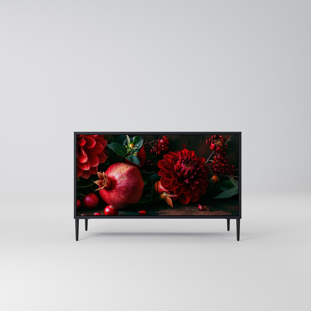 DAHLIAS AND POMEGRANATES 2-Door Sideboard in Black Finish