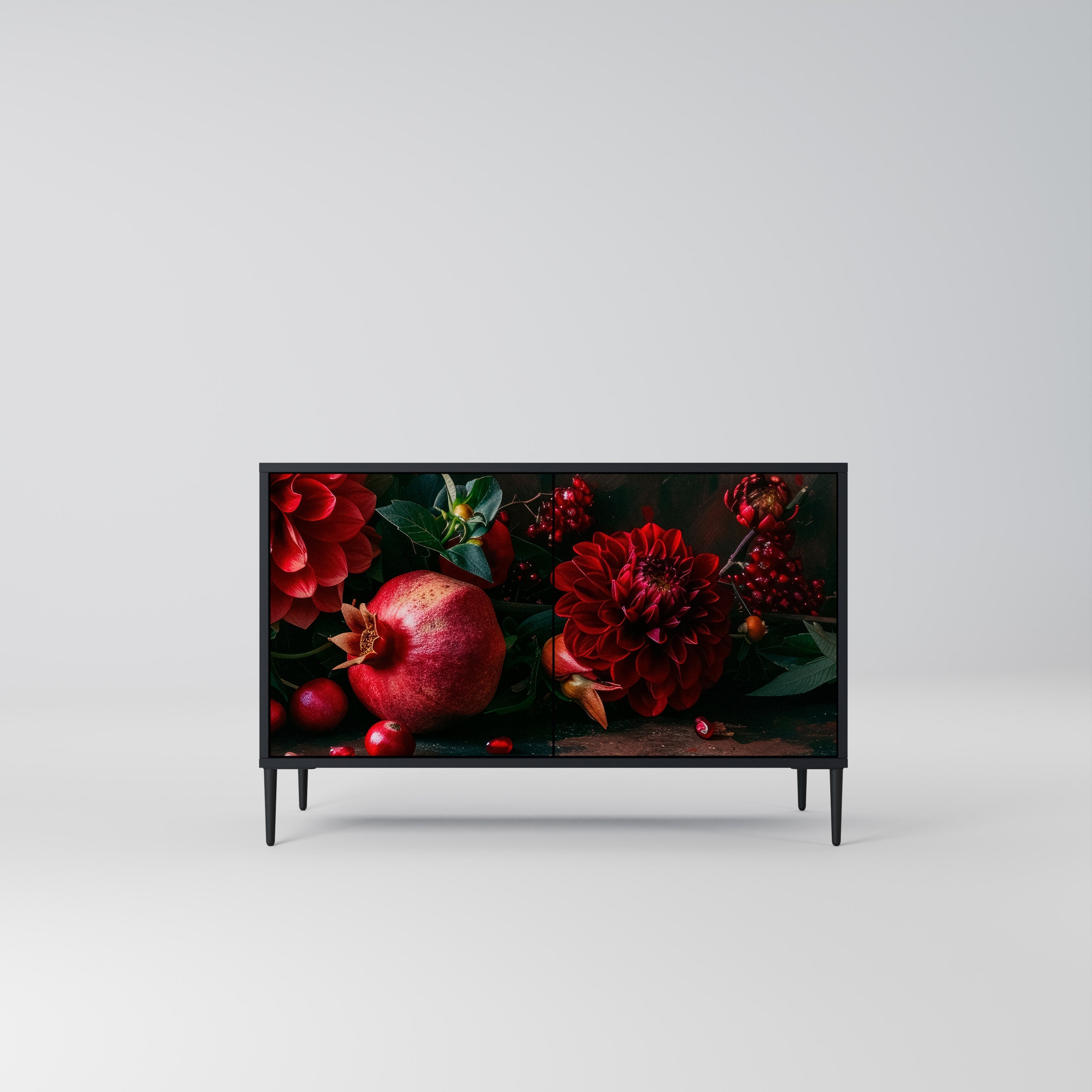 DAHLIAS AND POMEGRANATES 2-Door Sideboard in Black Finish