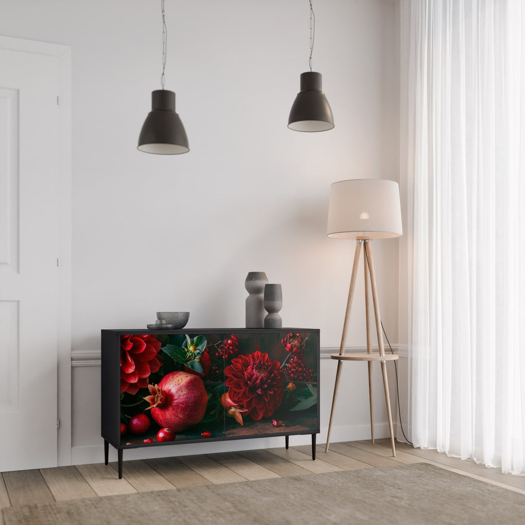 DAHLIAS AND POMEGRANATES 2-Door Sideboard in Black Finish