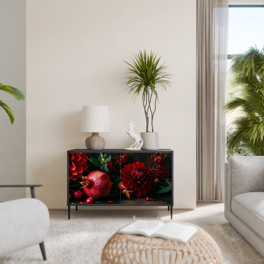 DAHLIAS AND POMEGRANATES 2-Door Sideboard in Black Finish