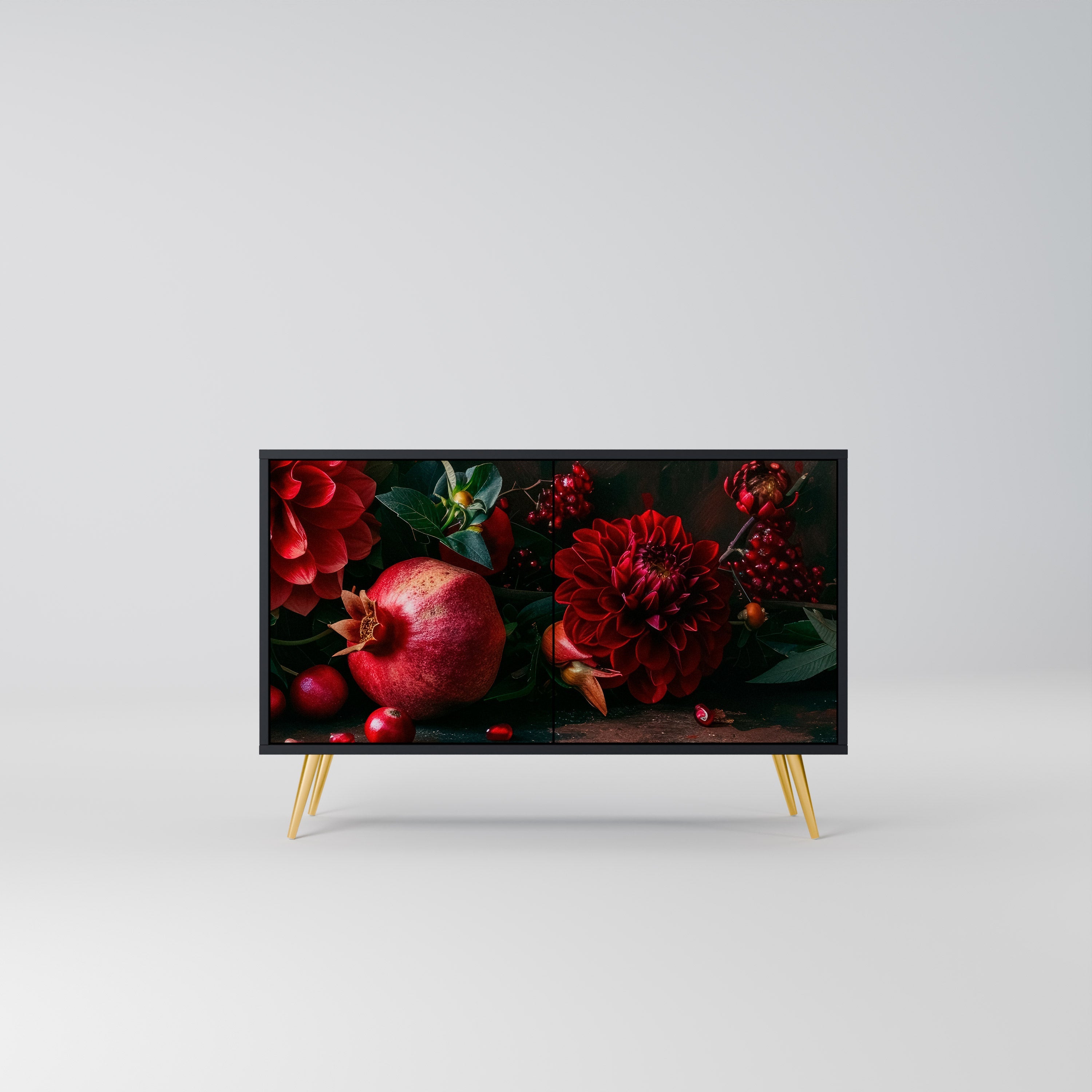 DAHLIAS AND POMEGRANATES 2-Door Sideboard in Black Finish