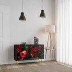 DAHLIAS AND POMEGRANATES 2-Door Sideboard in Black Finish